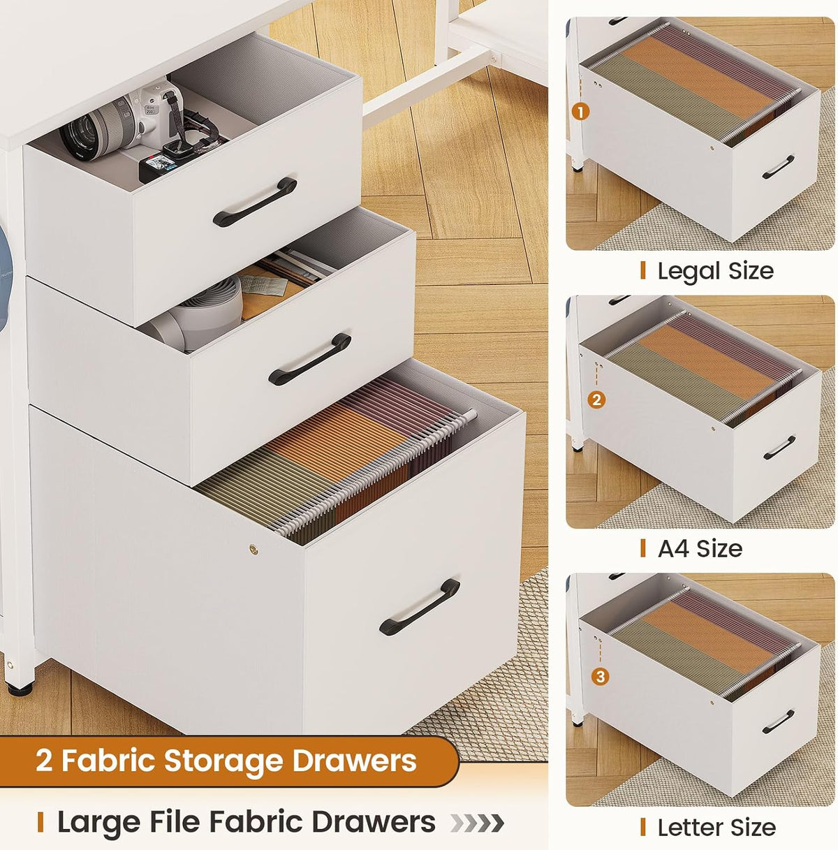 SEDETA 58'' L Shaped Computer Office Desk with 3 Drawers and Bookshelf