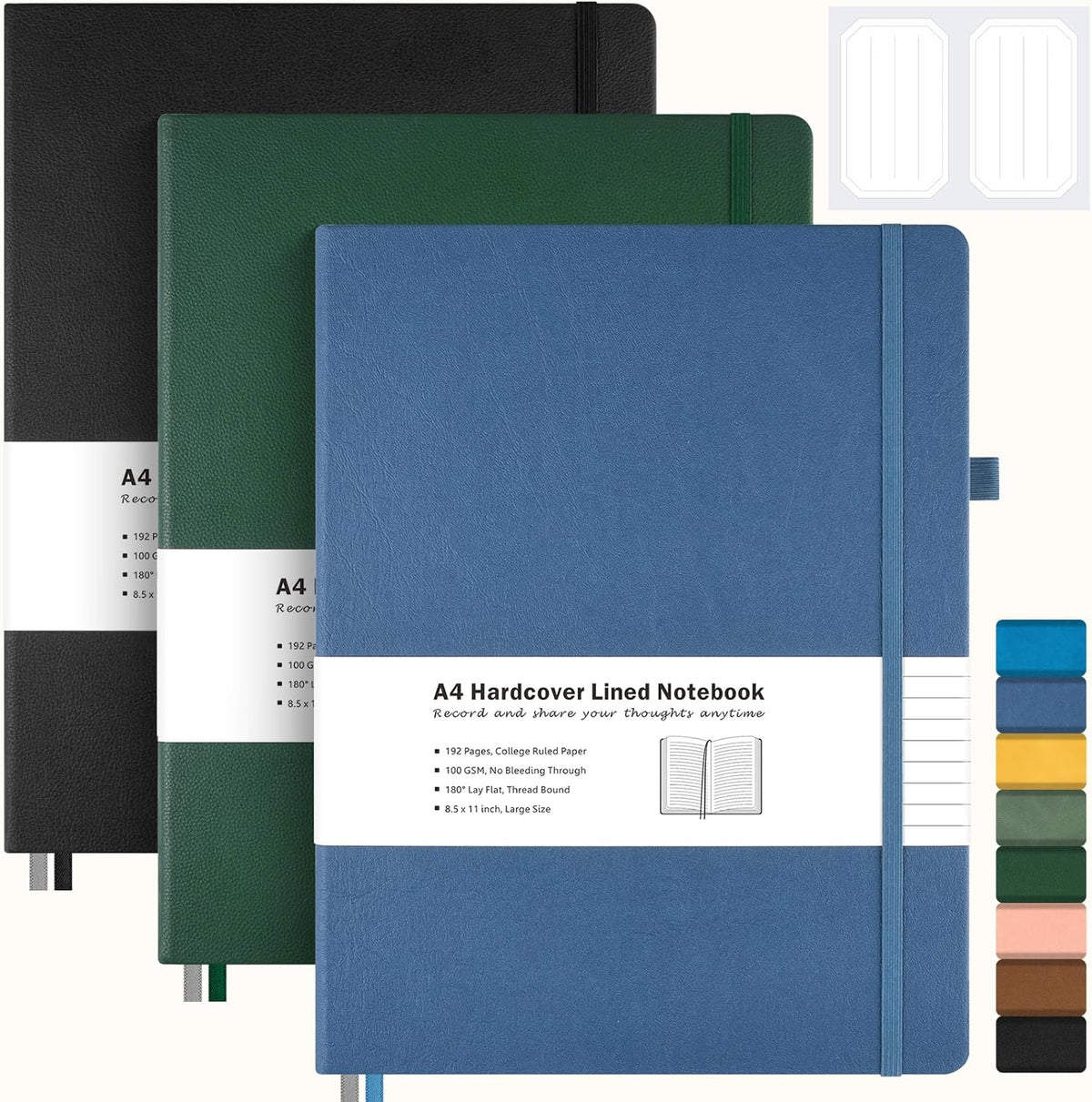 College Ruled Notebook, Large A4 Hardcover Leather Journal for Women Men