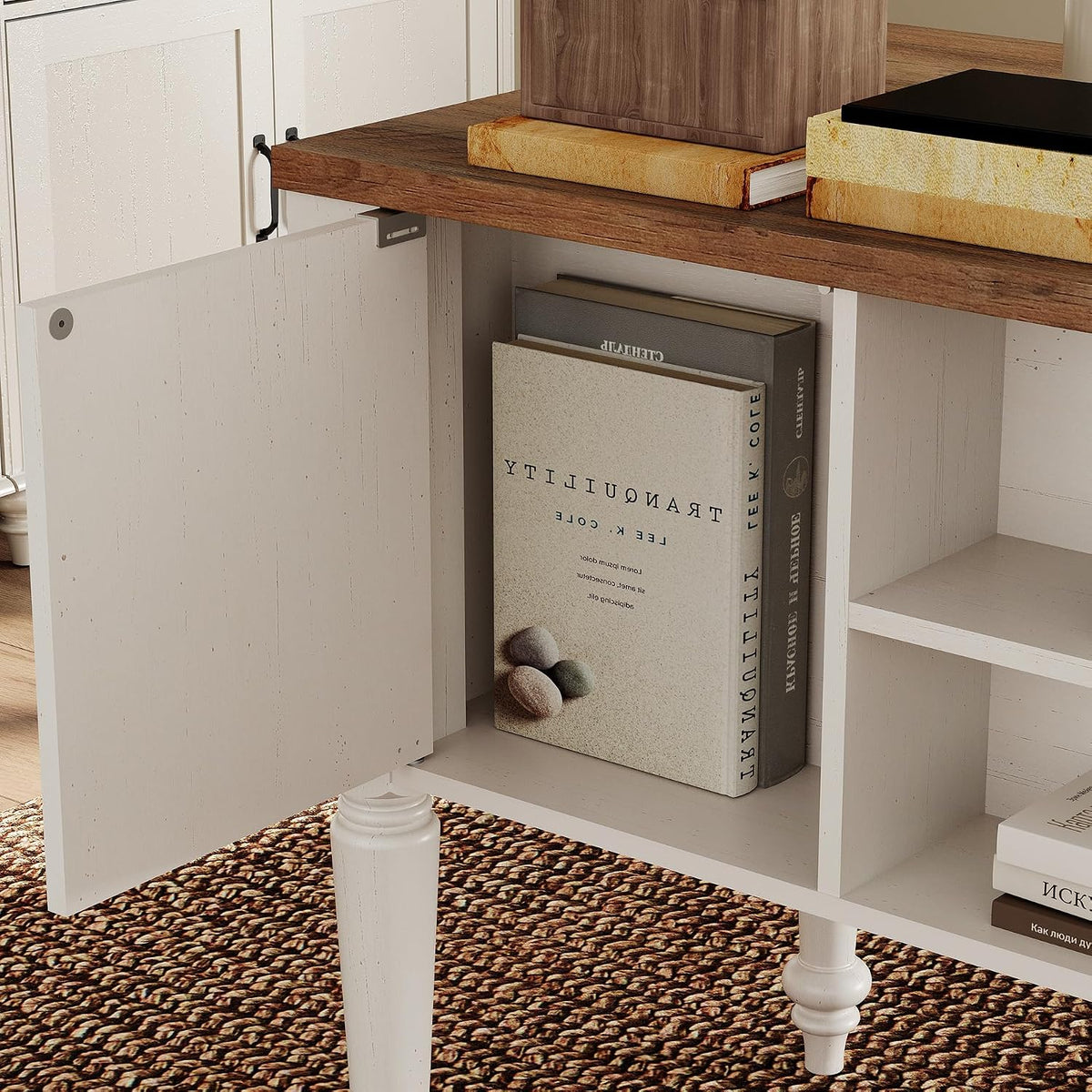 WAMPAT Farmhouse Vanity Desk with 5 Drawers, Off White Makeup Vanity Table