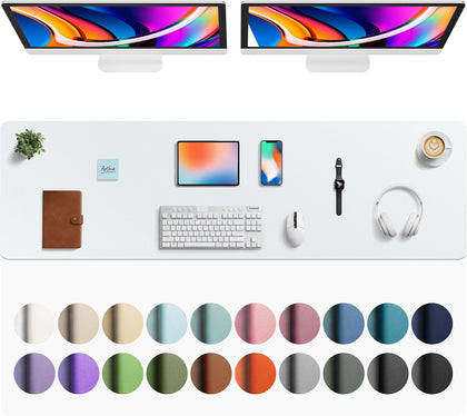 Aothia Faux Leather Desk Mat - Large Mouse Pad, Non-Slip PU Leather Blotter, Waterproof Writing Surface for Office and Home (Barely Grey, 63" x 17")