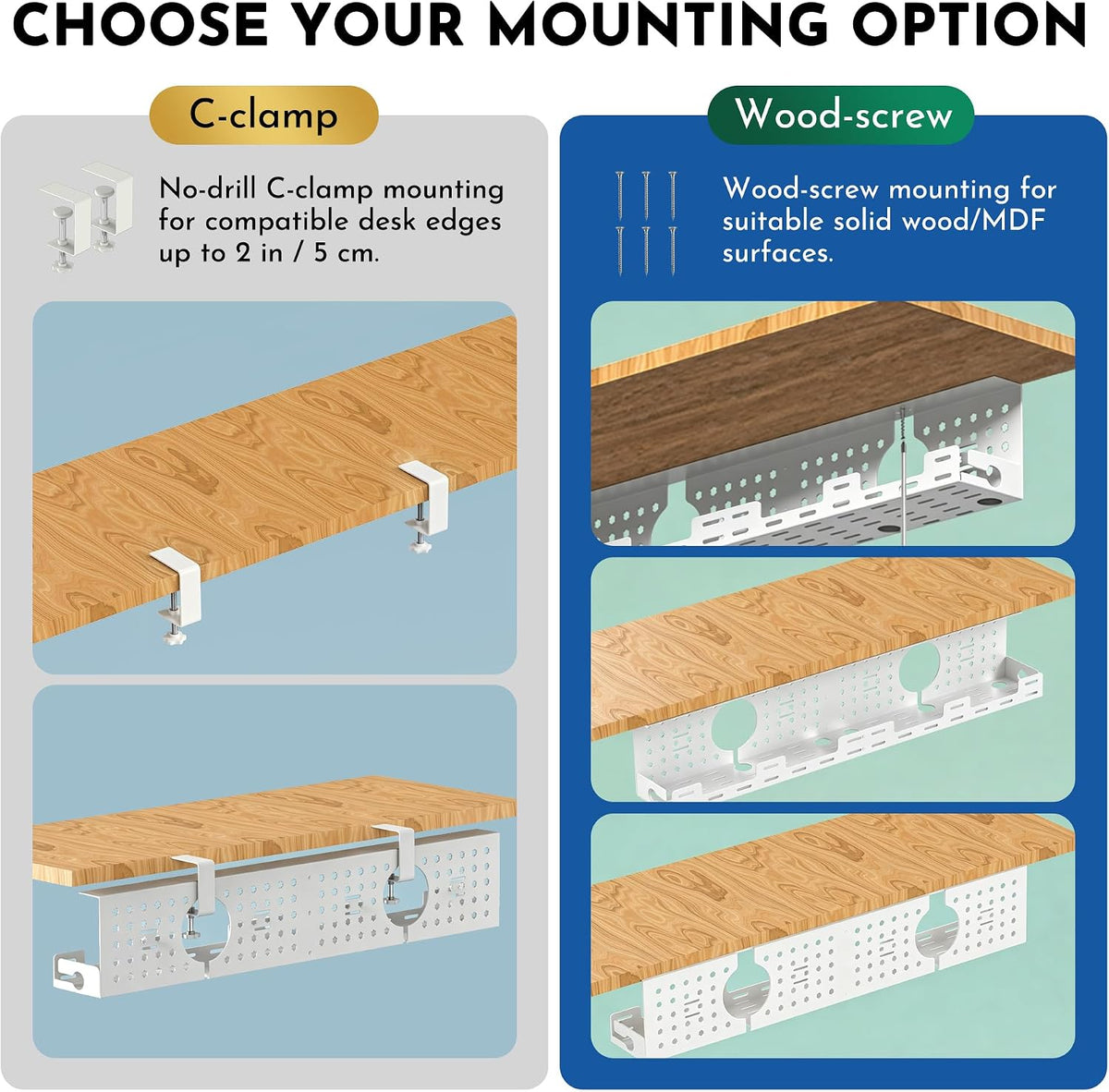 Under Desk Cable Management Tray, 32.6 in, No Drill Cable Organizer, Ivory
