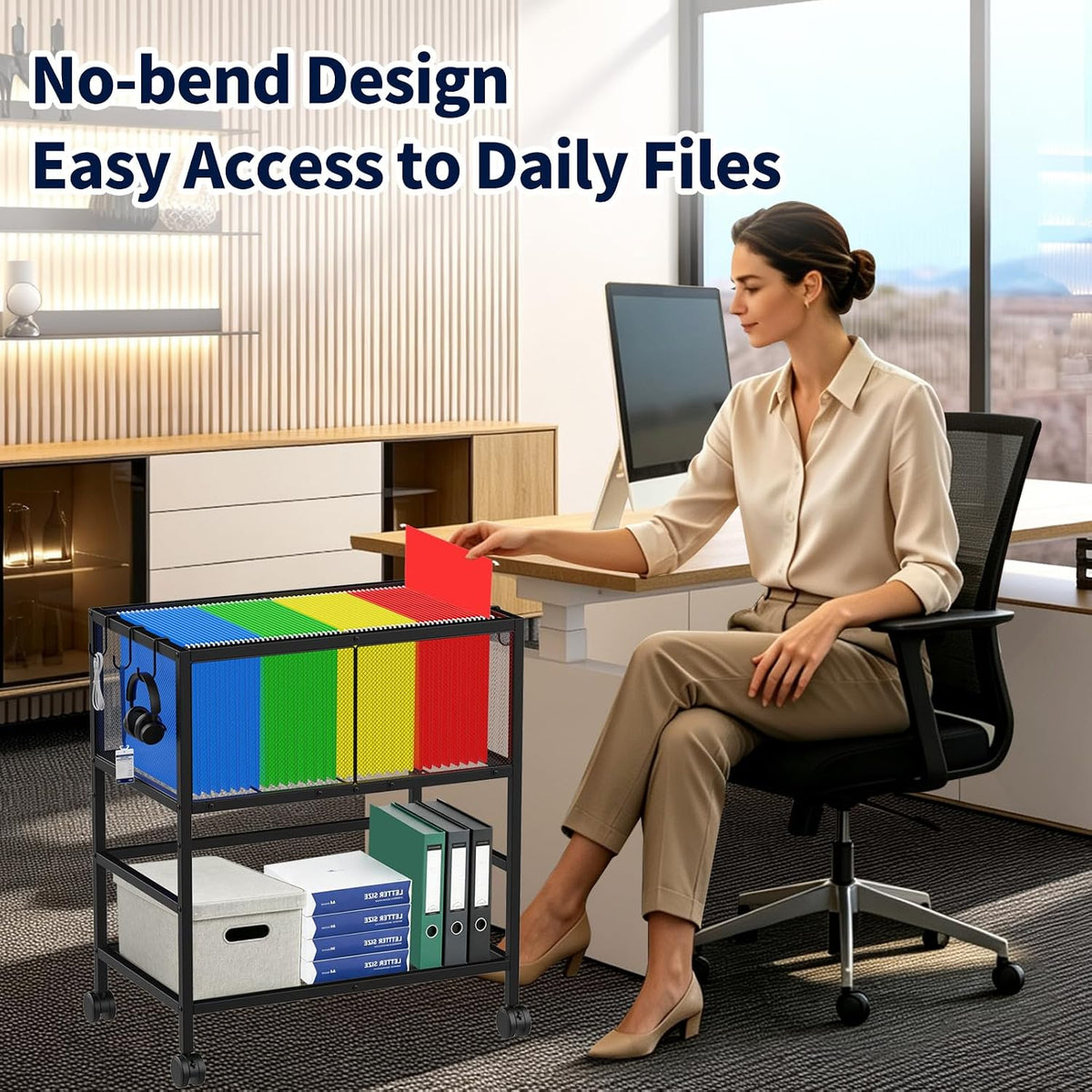 Rolling File Cart, Mobile File Cabinet with 360° Wheels for Home Office