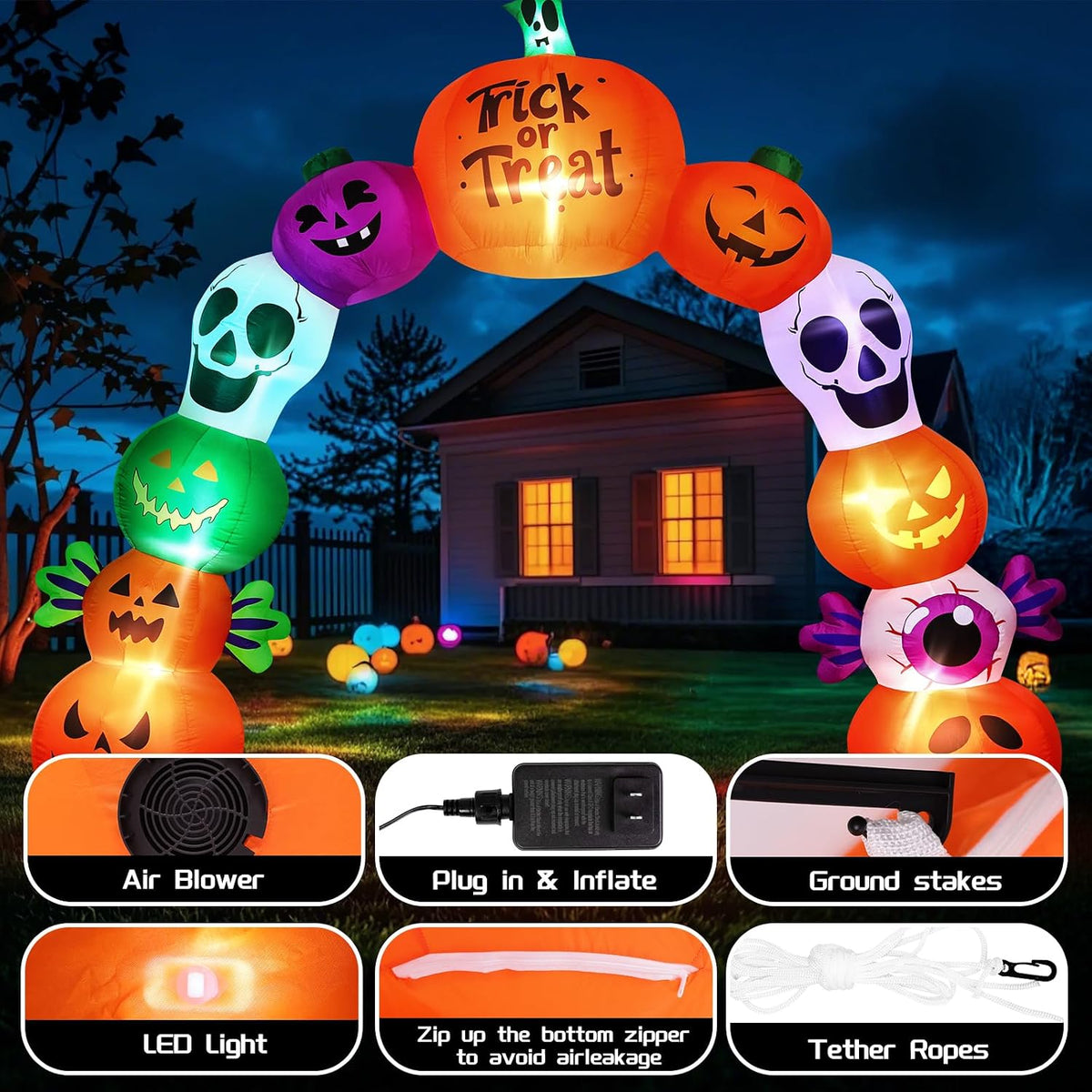 10FT Halloween Inflatable Archway, Pumpkin Skeleton Yard Outdoor Decor