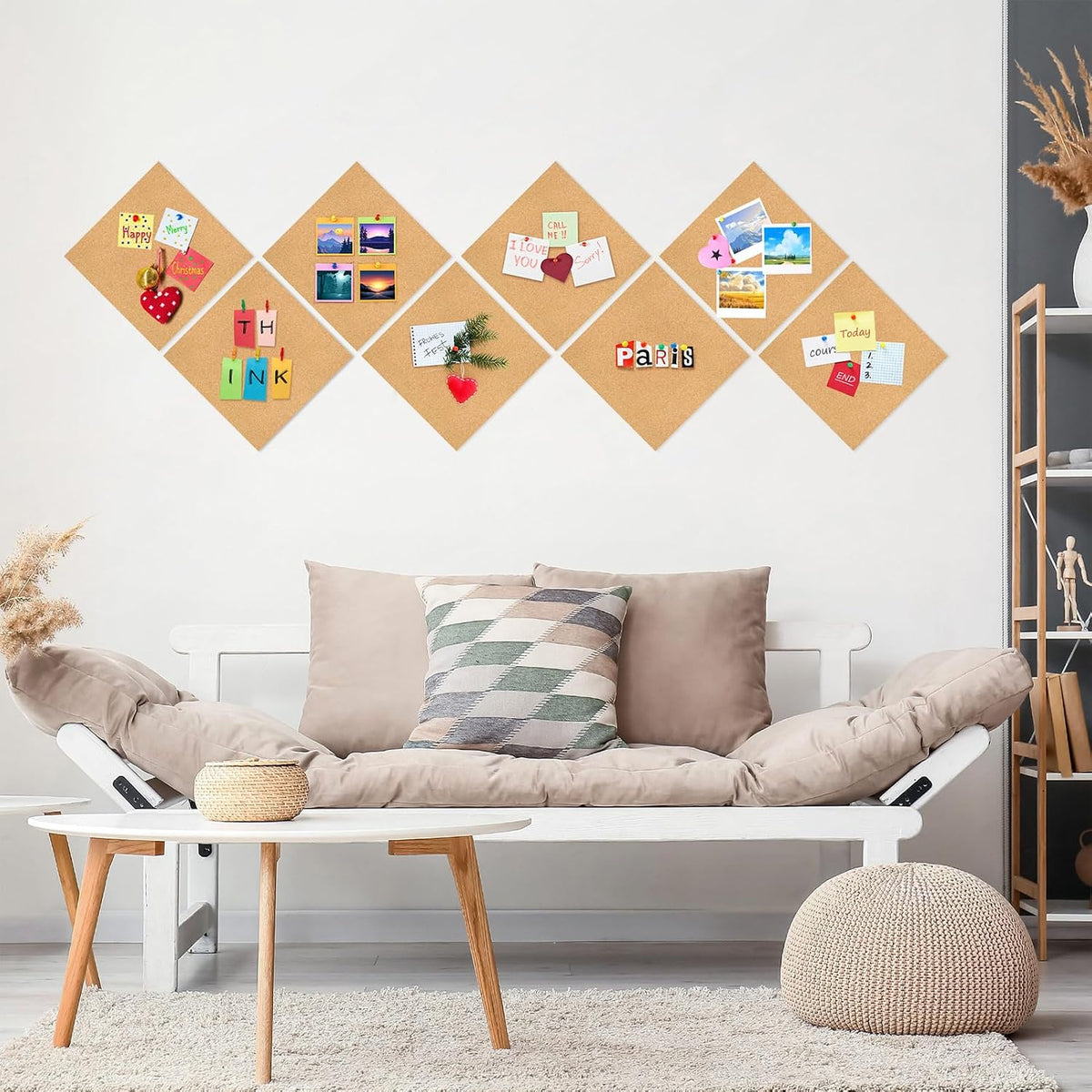 Cork Board Tiles - 8 Packs Adhesive Corkboards for Wall,Small Cork Board Deco...