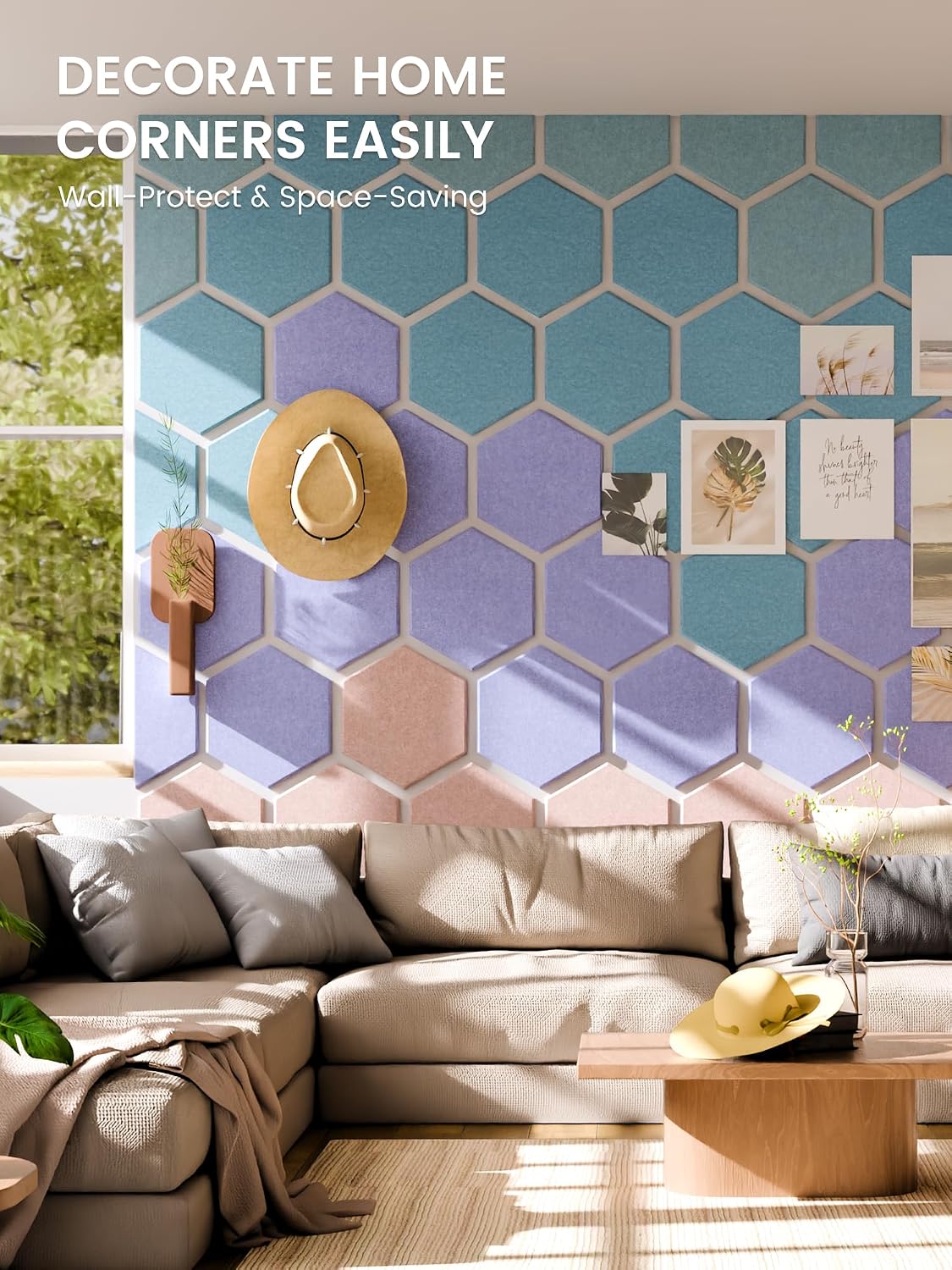 Fluxynara 12-Pack Hexagon Felt Bulletin Board Tiles, Coastal Haze-1