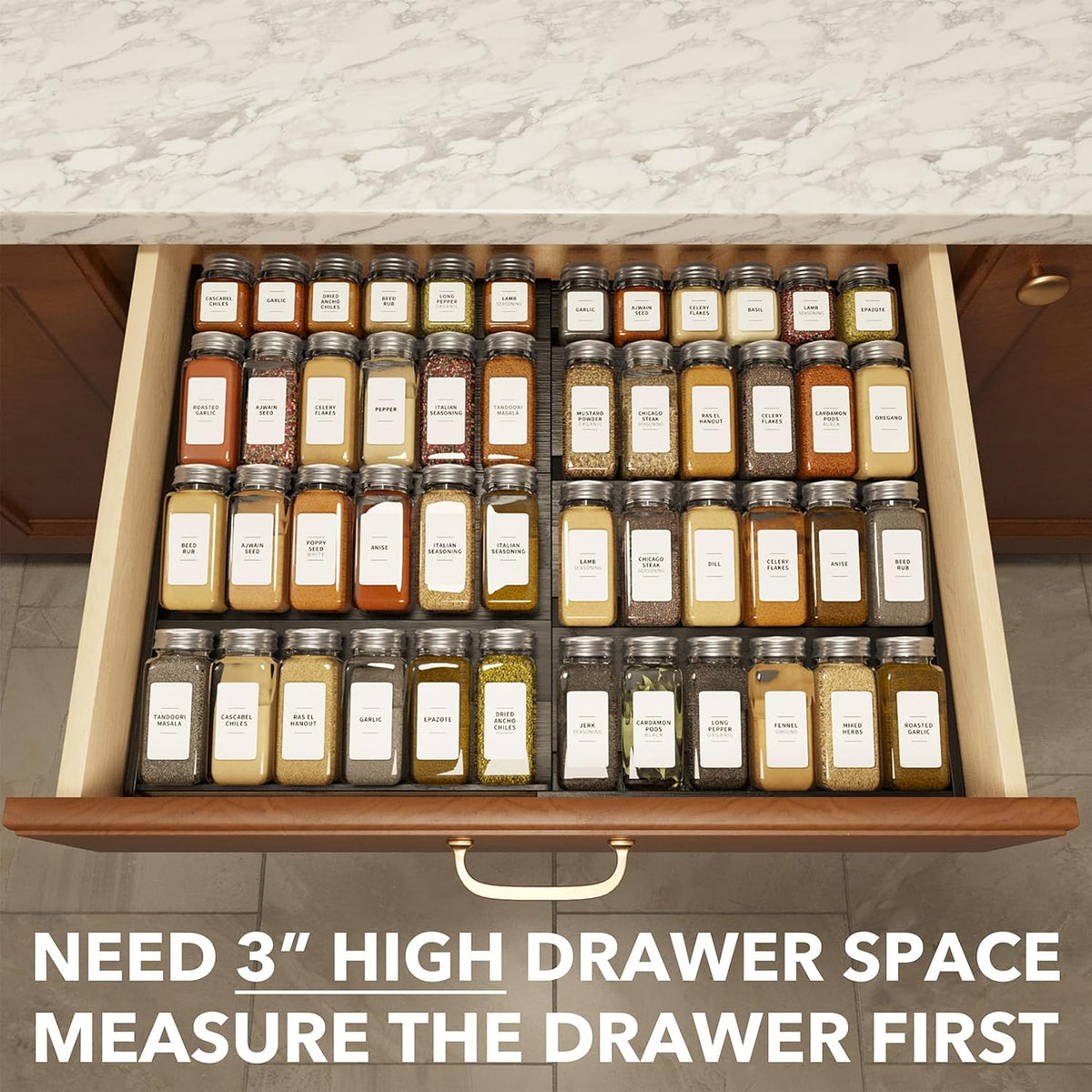 SpaceAid Bamboo Black Spice Drawer Organizer, (Need 3" Deep Drawer) Expa...
