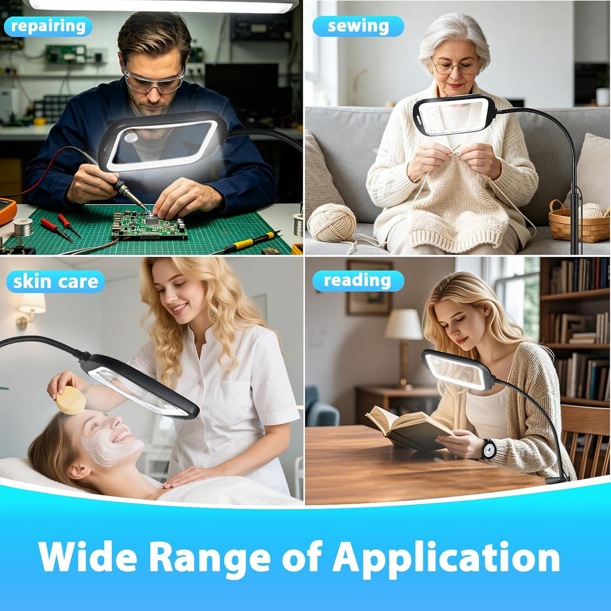 30X 10X Extra Large Floor Magnifying Glass with Light and Stand Hands Free