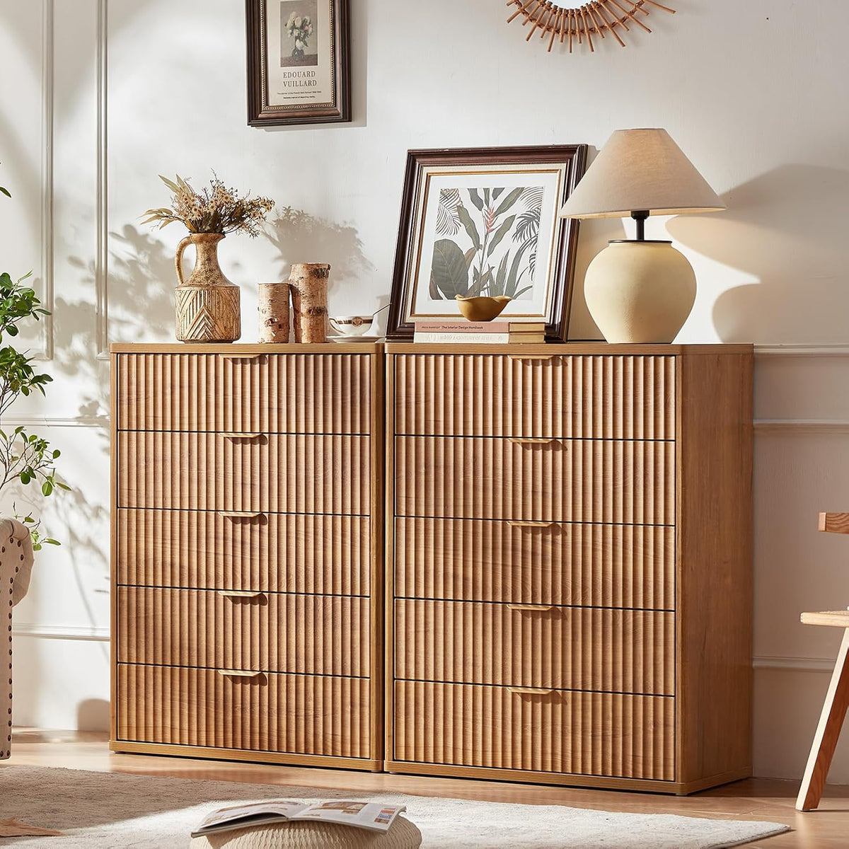 LEYAOYAO Fluted 5 Drawers Dresser for Bedroom, 41" Tall Modern Chest of ...