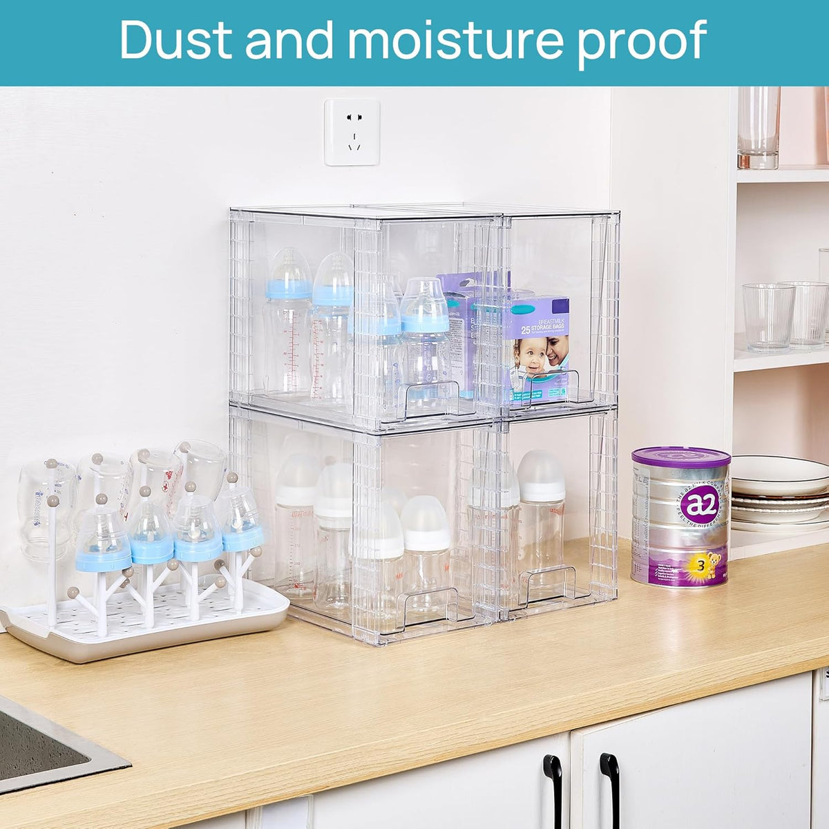 Vtopmart 4 Pack Clear Stackable Storage Drawers,9.7" High Plastic Organi...