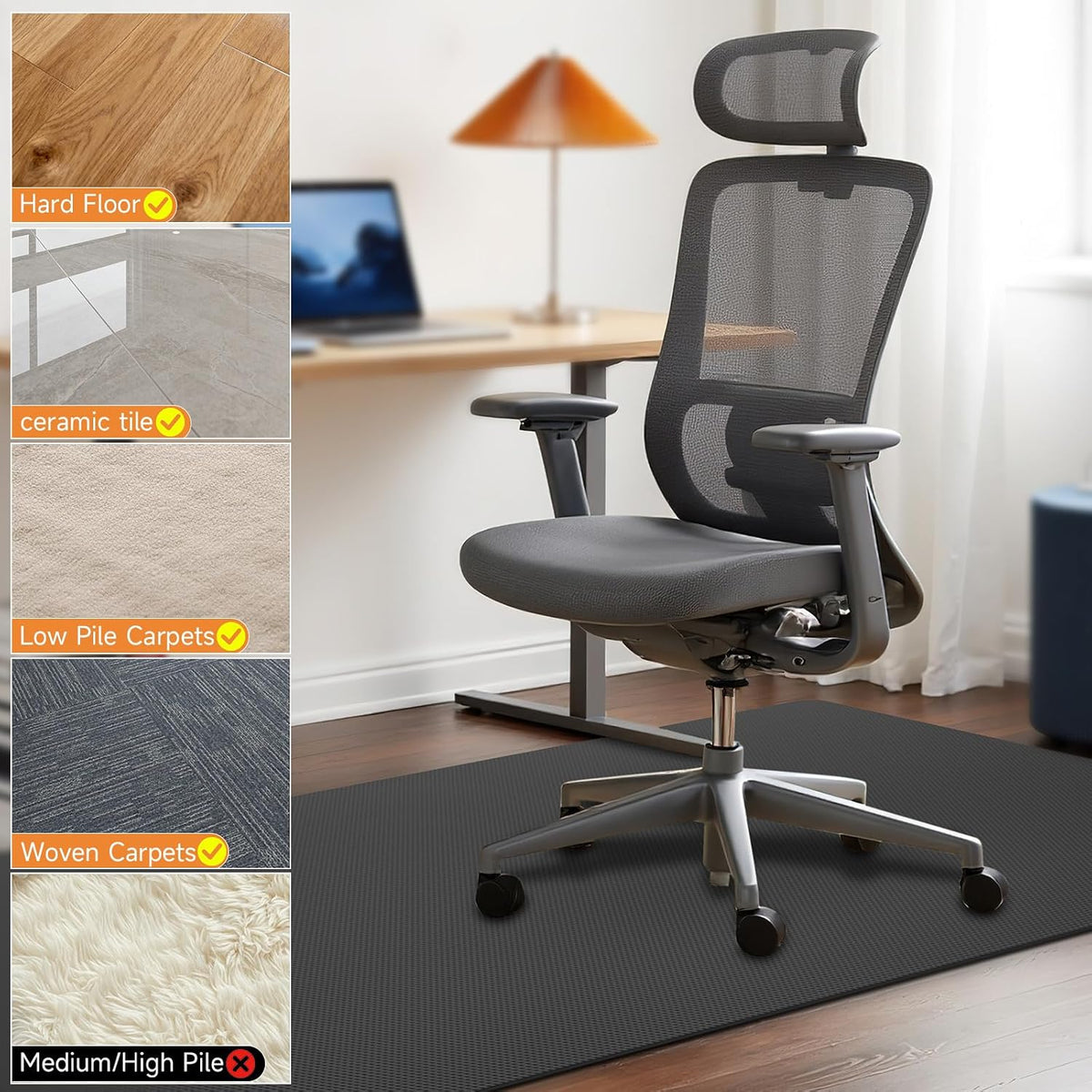 insefocc Office Chair Mat, 48 x 36 Inch Black TPE Desk Chair Floor Protector,...