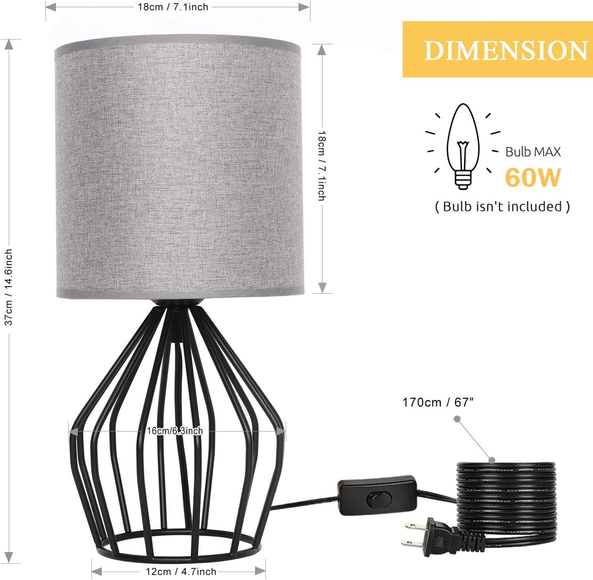 HAITRAL Farmhouse Table Lamp - Small Nightstand Lamp for Bedroom