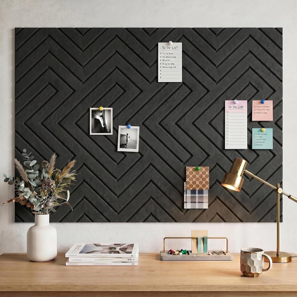 Large Bulletin Board with Push Pin, 12 Pack, 48"x36", Black Chevron
