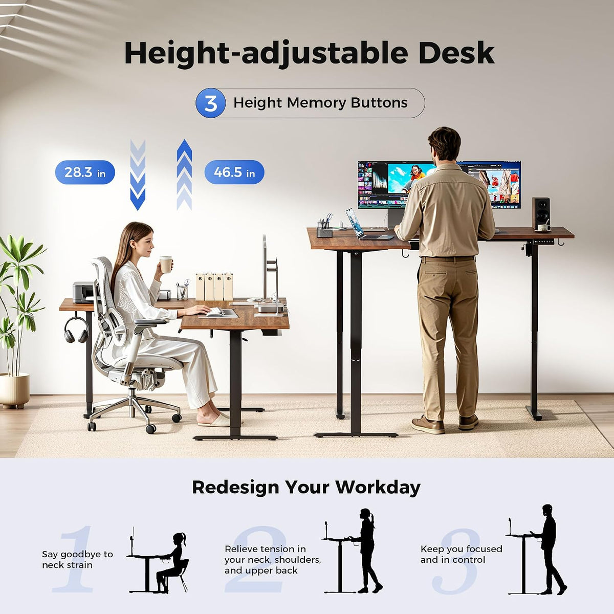 Agilestic 75 x 61 Inch L Shaped Standing Desk with Powerstrip, Dark Walnut
