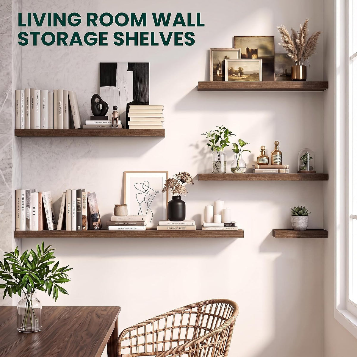 10 Inch Deep Floating Shelves for Wall, 30 Inch, Walnut, Set of 2