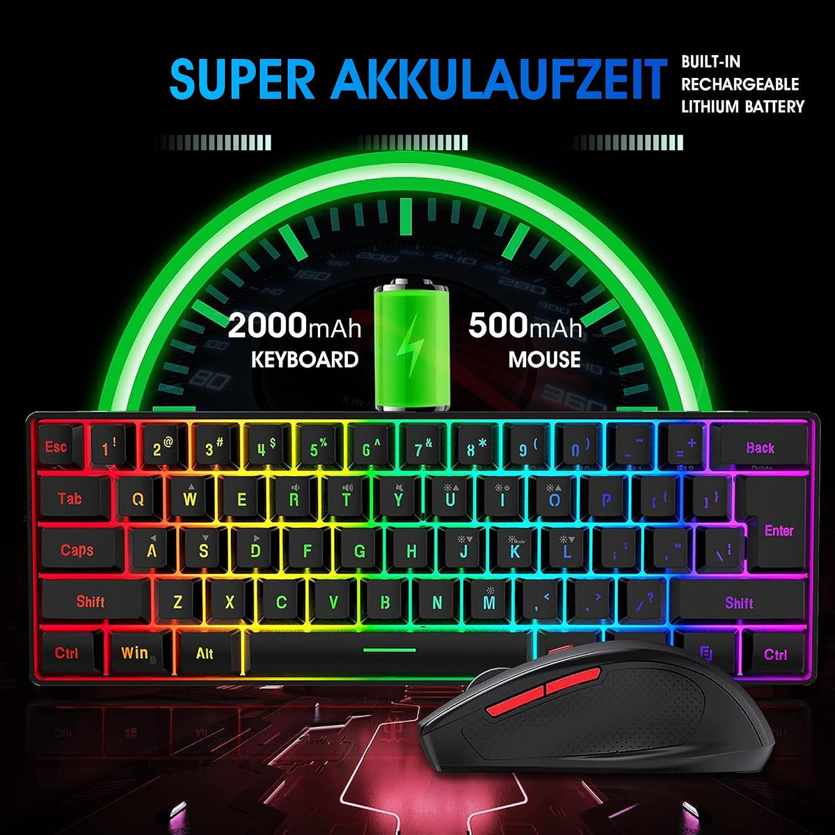 Snpurdiri 60% Wireless Gaming Keyboard and Mouse Combo, Include 2.4G Small Mi...