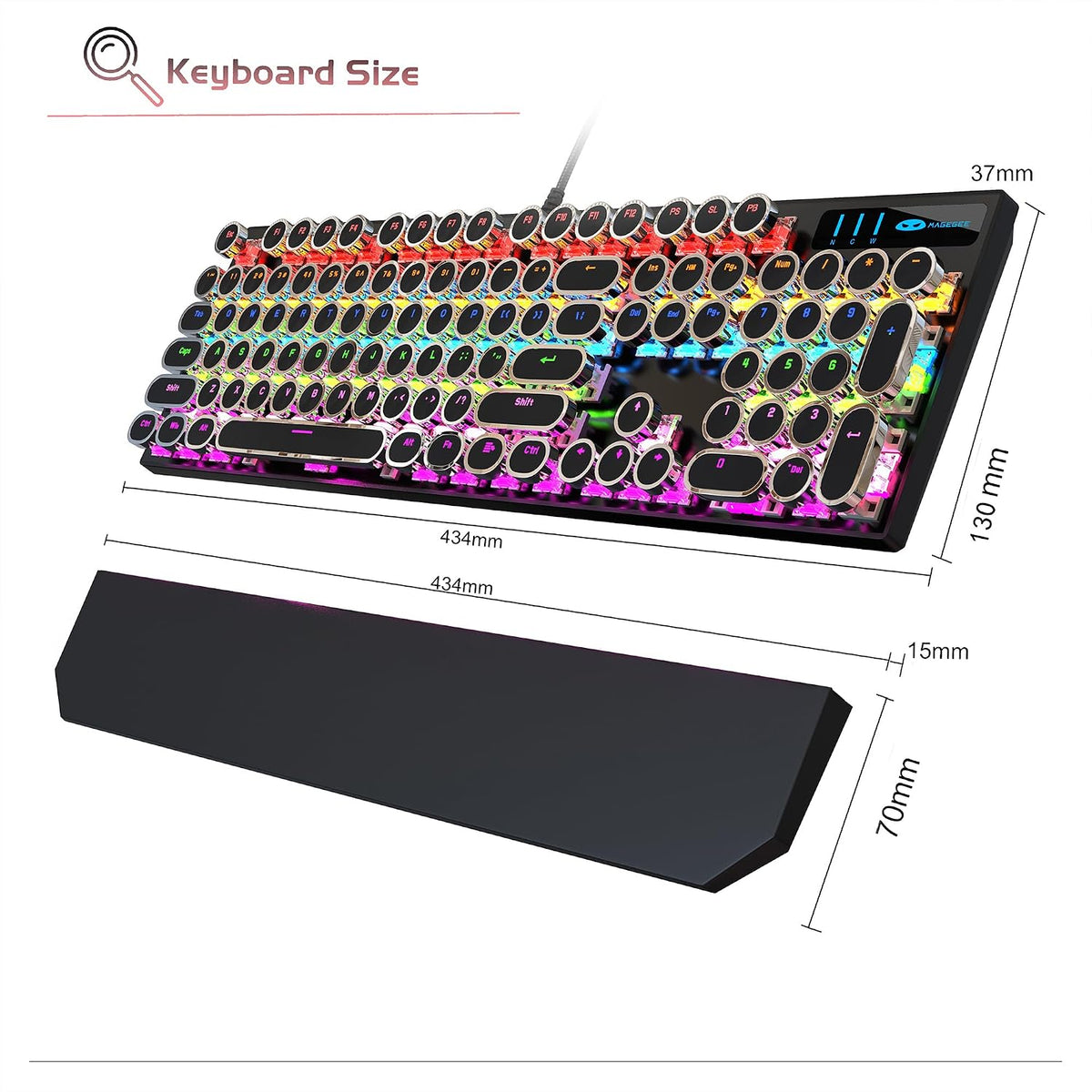 MageGee Typewriter Mechanical Gaming Keyboard, Retro Black Punk Round Keycaps...