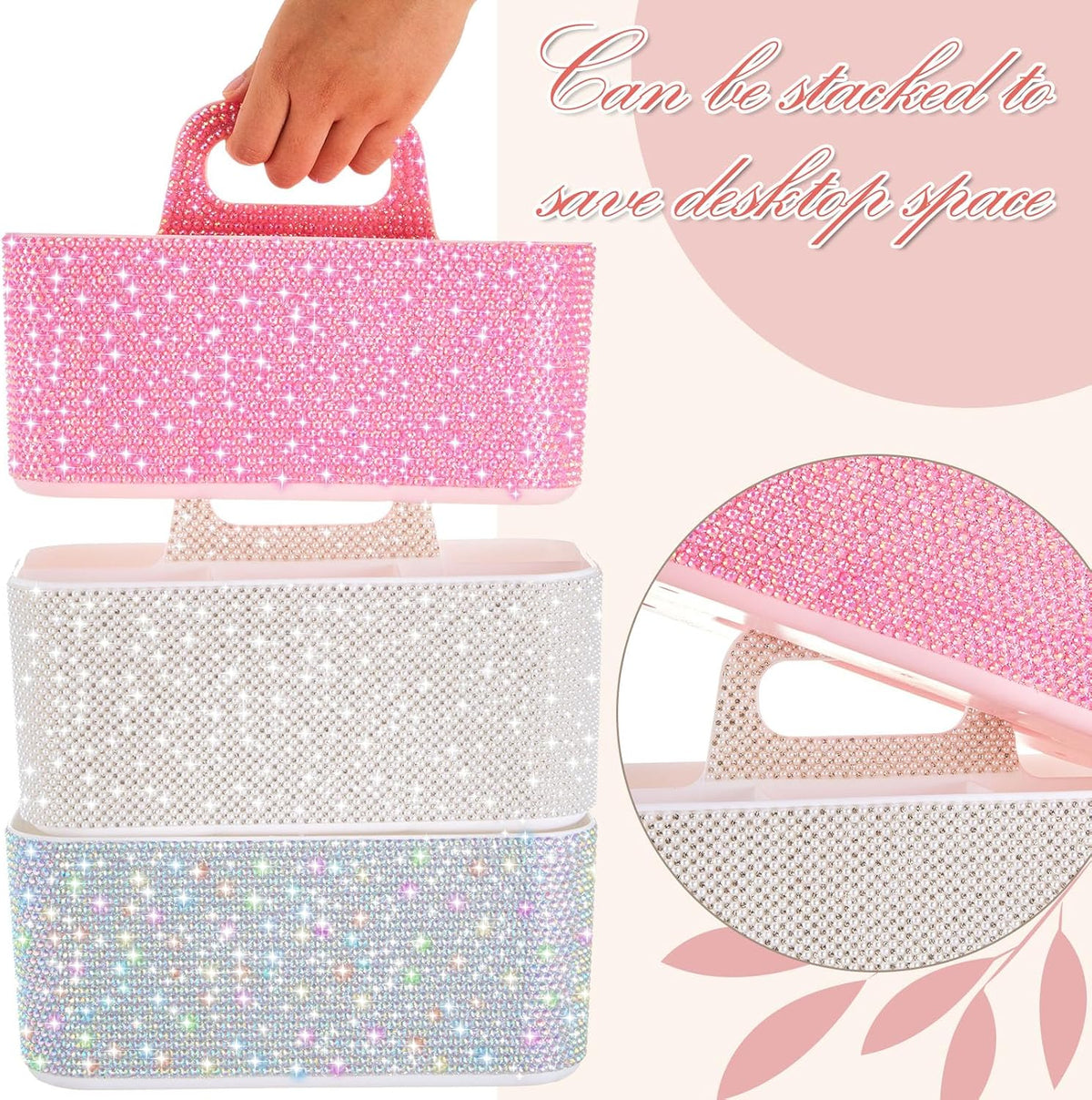 Marspark Bling Makeup Caddy Organizer with Handle, Sparkly Art Craft Holder, ...