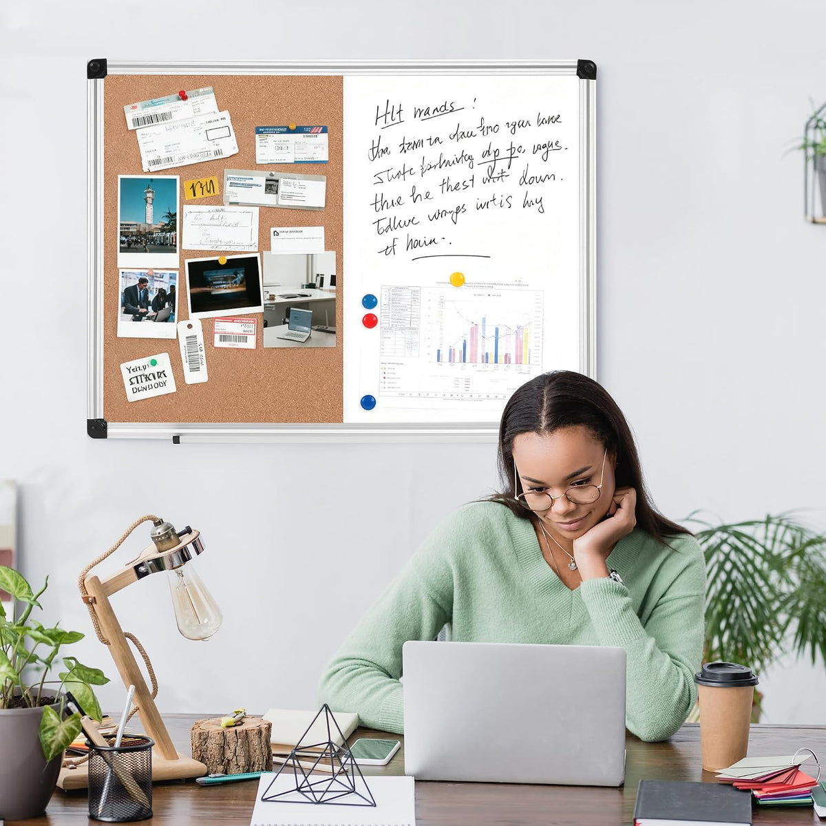 White Board and Cork Board Combo 24" x 18" Aluminum Frame