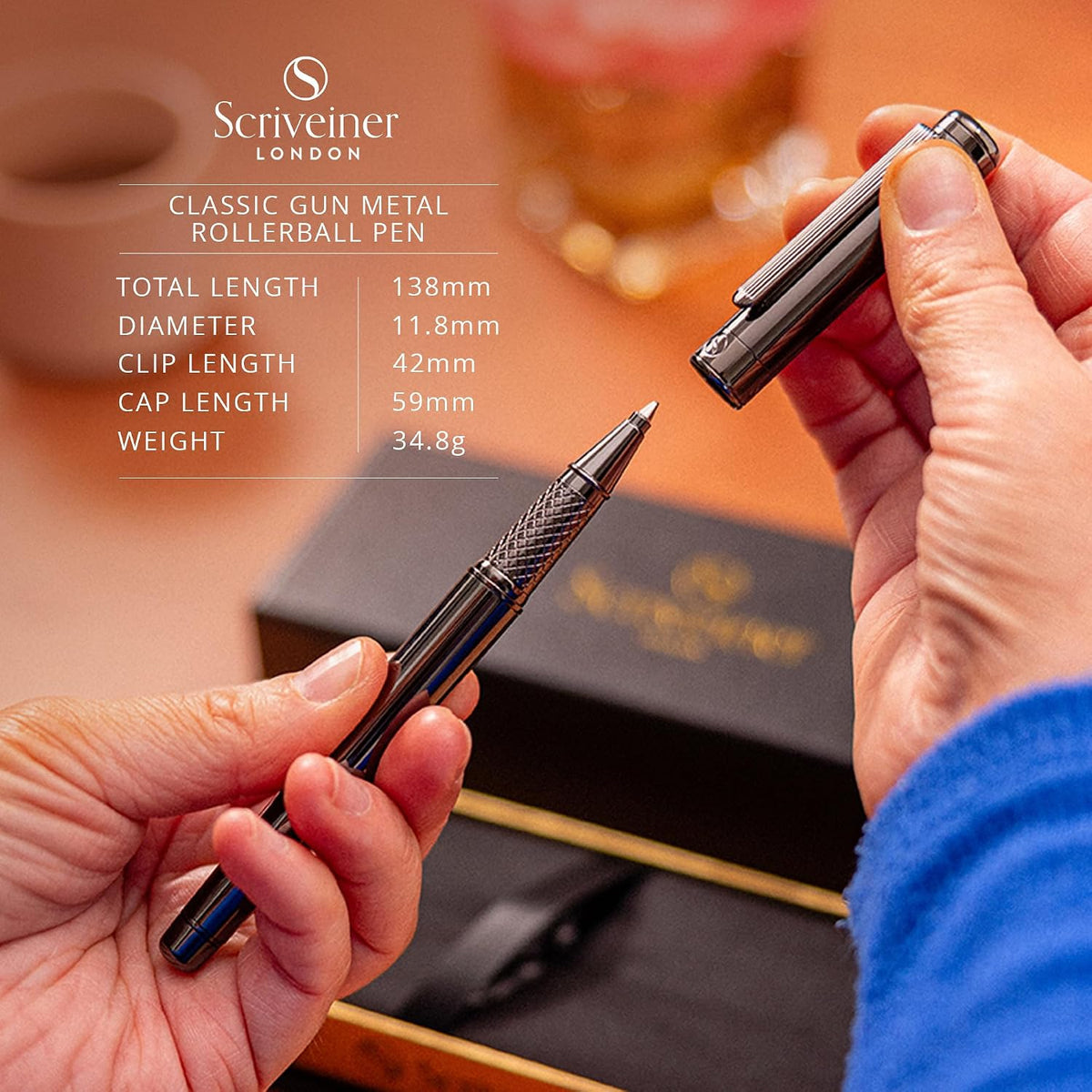 Scriveiner Gun-Metal Rollerball Pen - Stunning Luxury Pen, Schmidt Ink Refill...