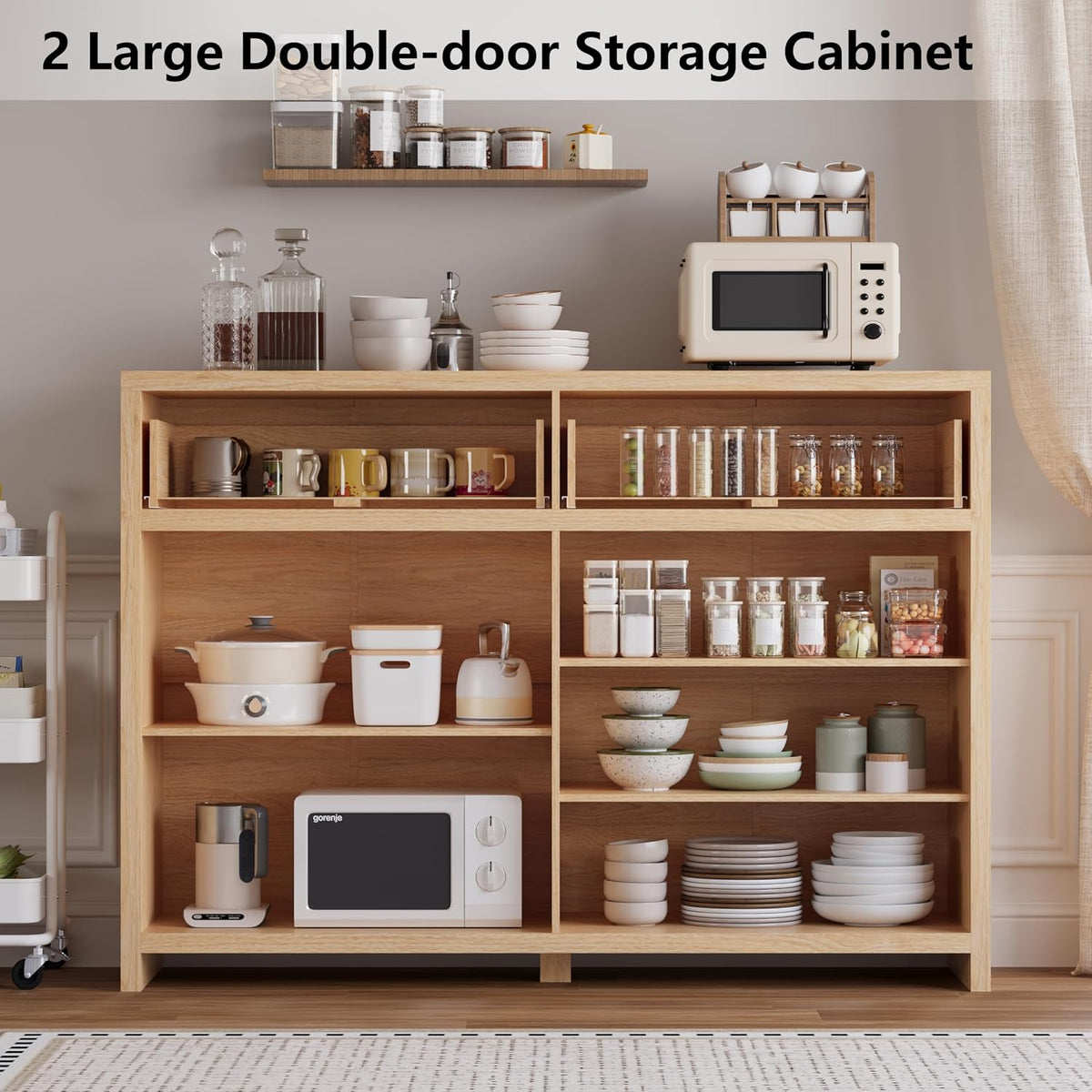 Fluted Sideboard Buffet Cabinet with Storage and Large Drawers, 55" W Cr...