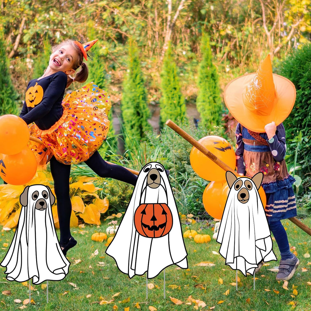 Nuanchu 7 Pcs Halloween Ghost Dog Yard Signs Outdoor Decorations