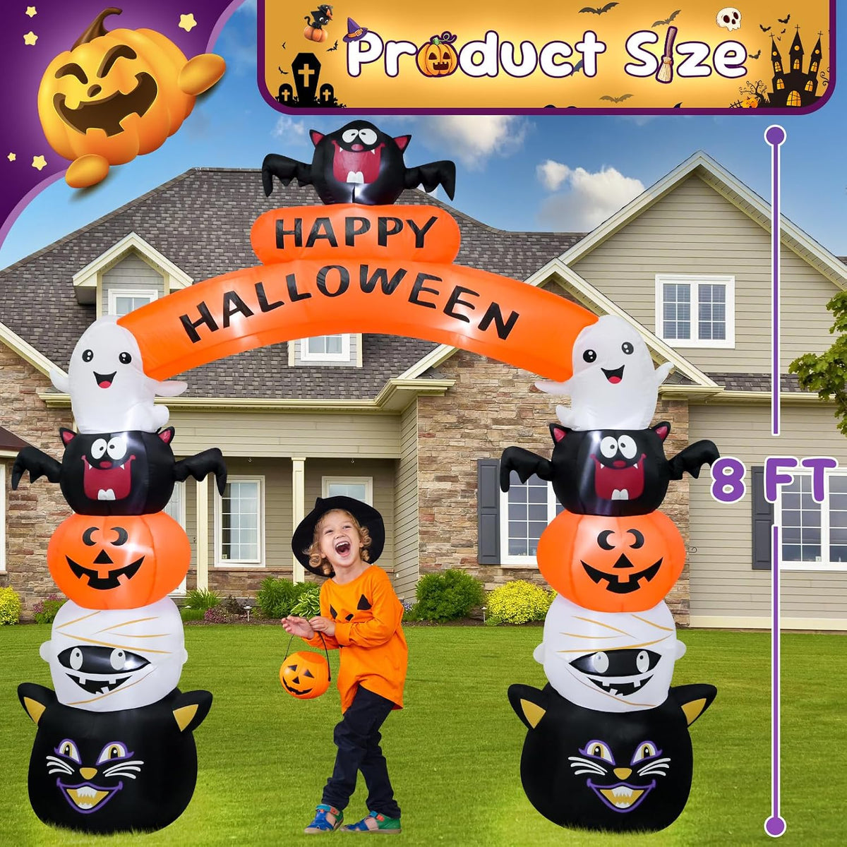 8FT Halloween Arch Inflatable Decoration with LED Lights
