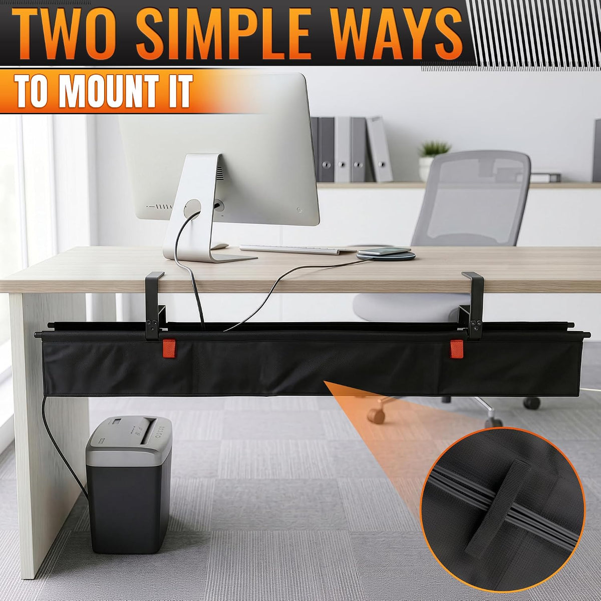 Under Desk Cable Management Tray 48" — No Drill Clamp-On Cord Organizer ...
