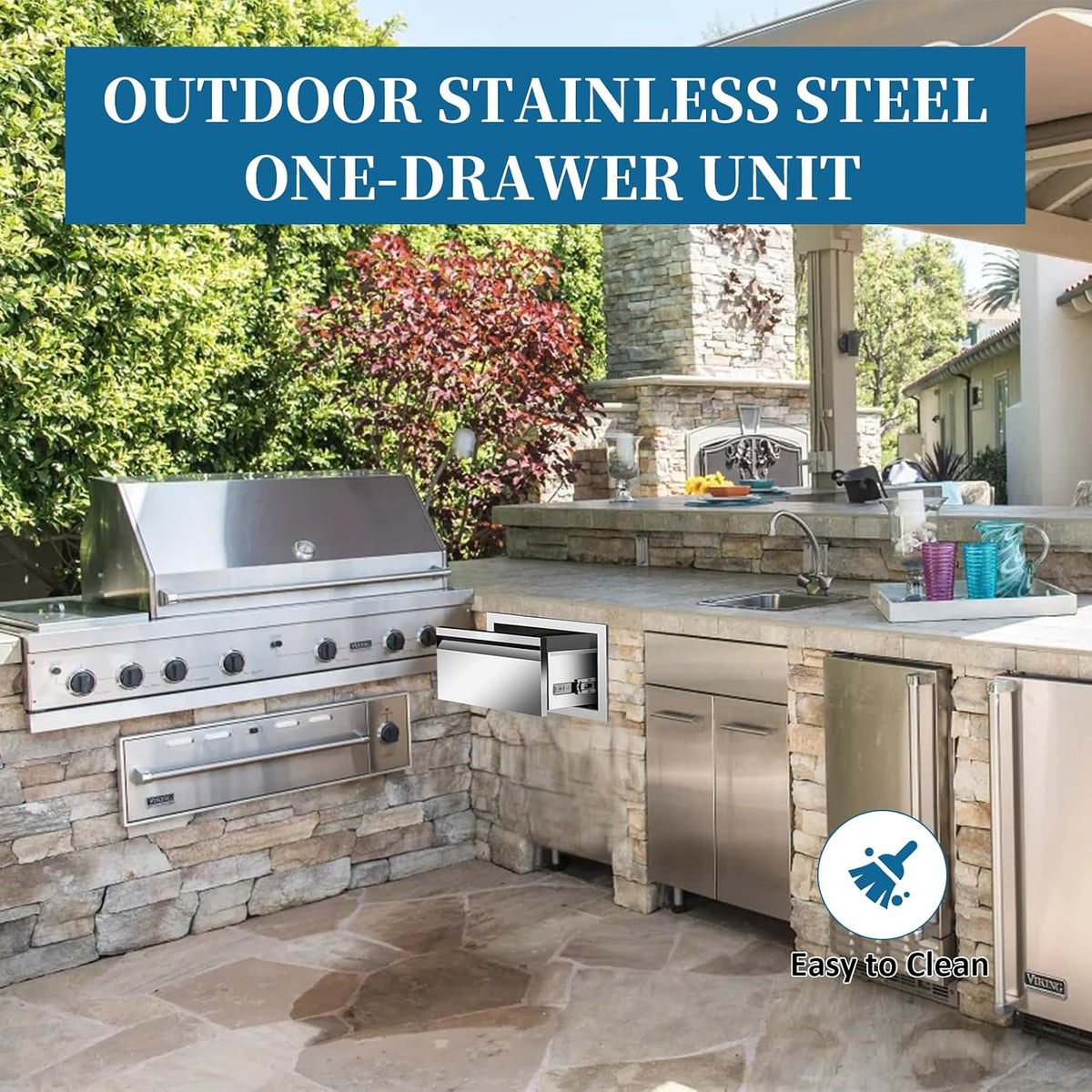 Outdoor Kitchen Drawers 14"Wx8.5"Hx23"D Flush Mount Access Sin...