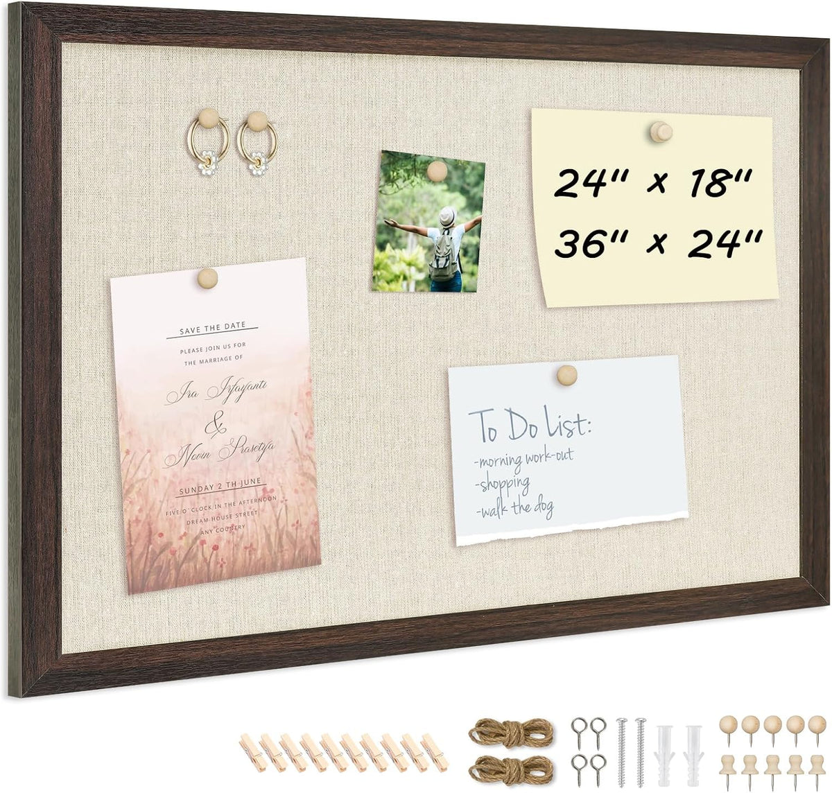 DOLLAR BOSS Bulletin Boards with Linen, 24"x18" Cork Board, Dark Wa...