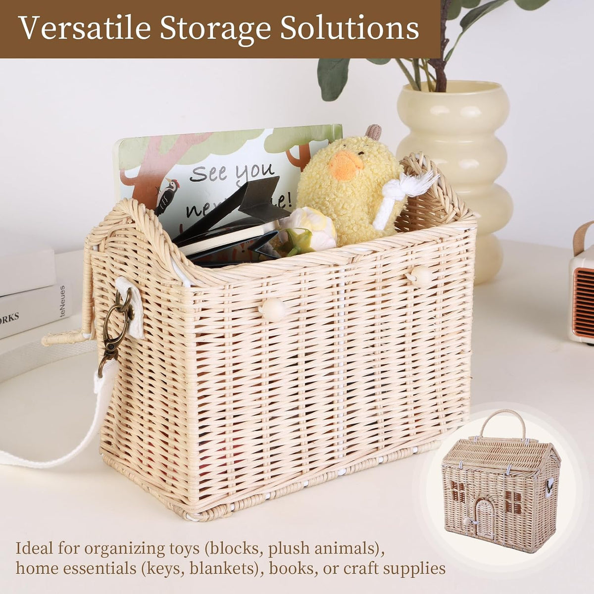 Handwoven Rattan House Storage Basket – Multi-Use Organizer with Handle &...