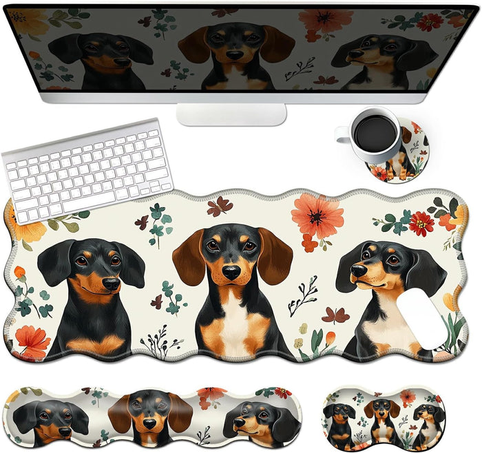 Keyboard Mouse Pad Set,Dogs and Flowers