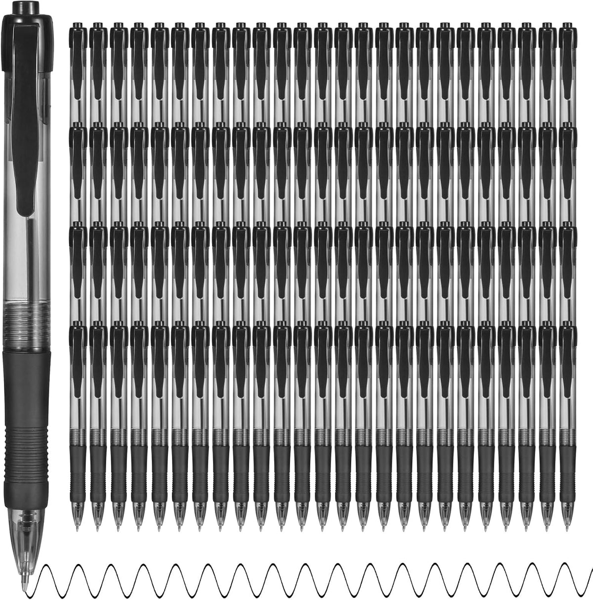deegtran Pens Bulk, 100 Pack No Bleed Black Ink Click Pens with Soft Grip, Wh...