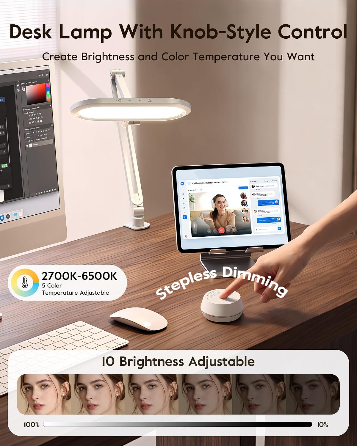 LitONES LED Desk Lamp with Clamp and Stepless Remote, Dual-Sided Soft Light