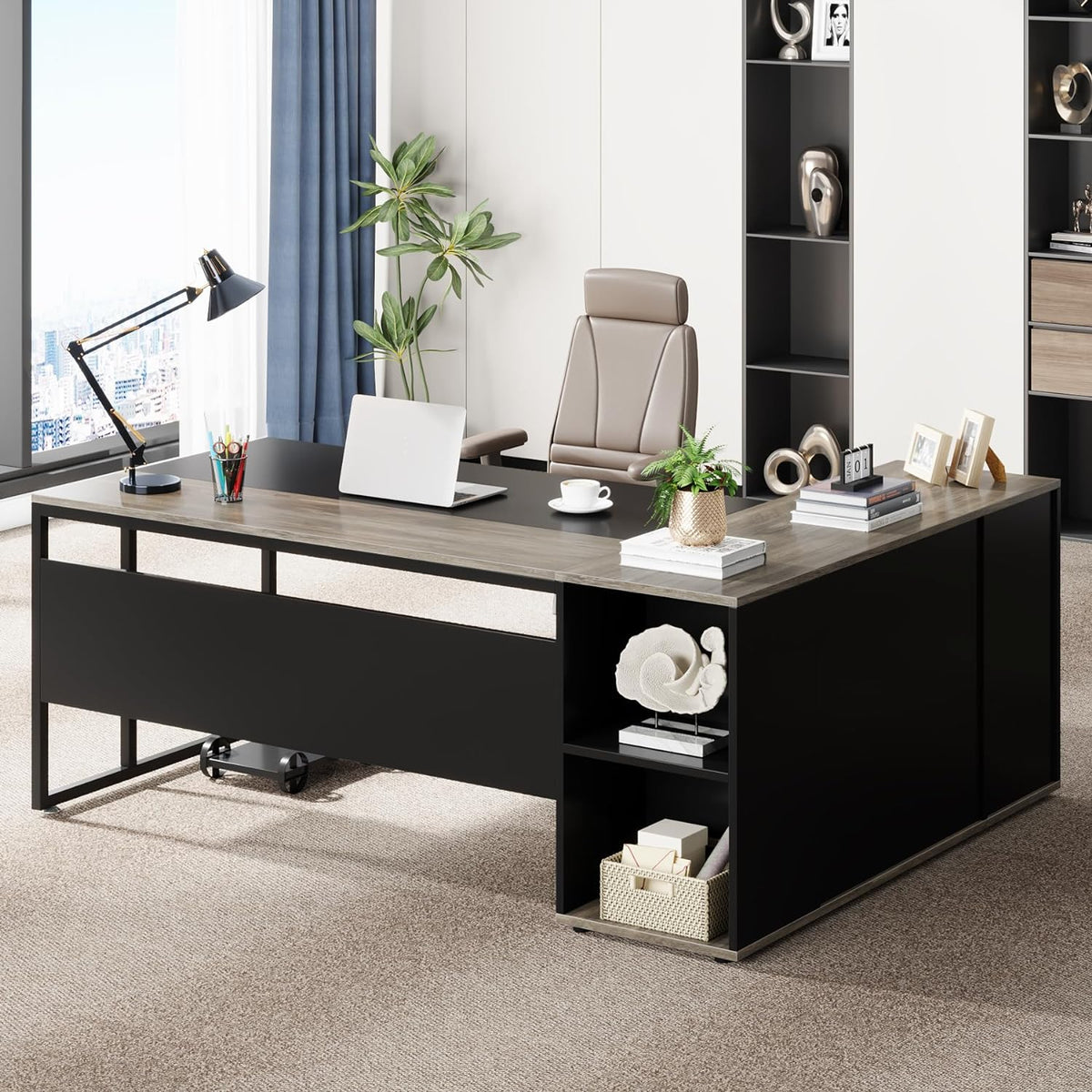 Tribesigns 71 inch Executive Desk, L Shaped Desk with Cabinet Storage