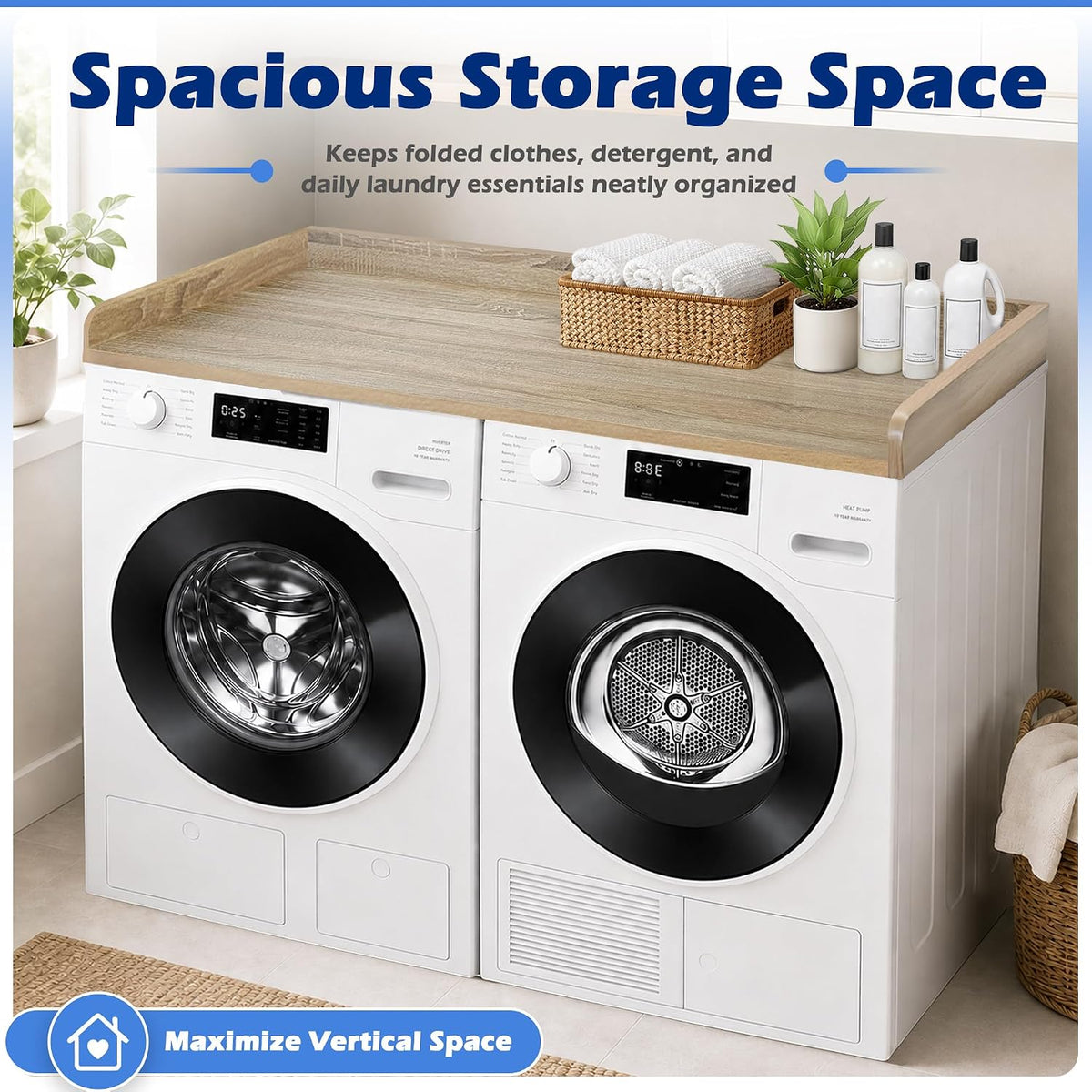 ROYXEN Washer Dryer Countertop, Laundry Countertop Solid Wood, Countertop for...