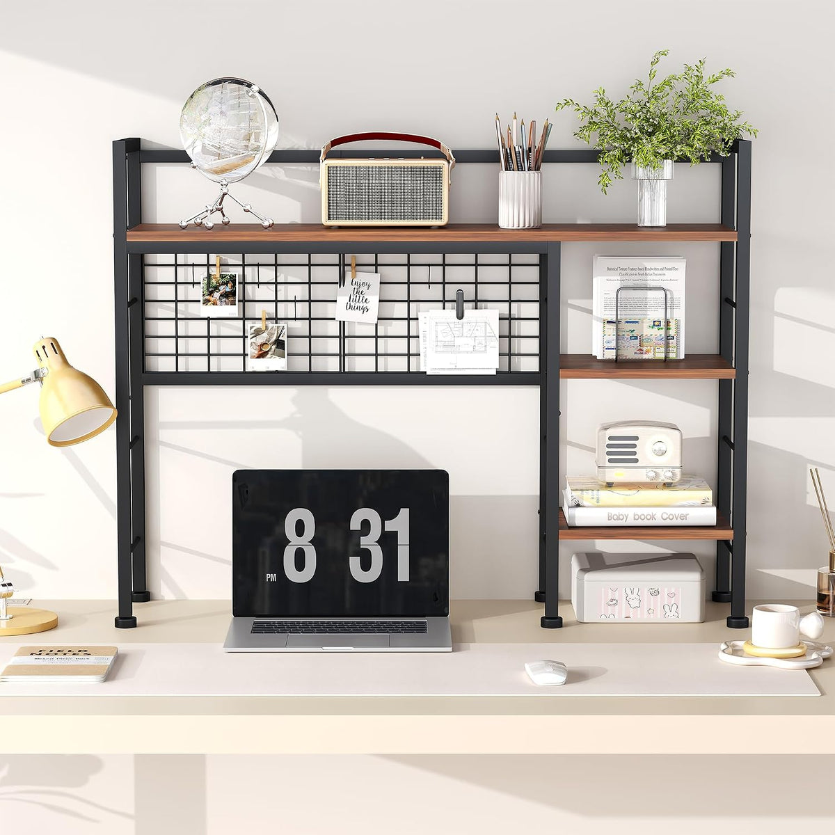 Desk Shelf,38.6" Desk Organizer Shelf,Wooden Desk Hutch for Computer Mon...