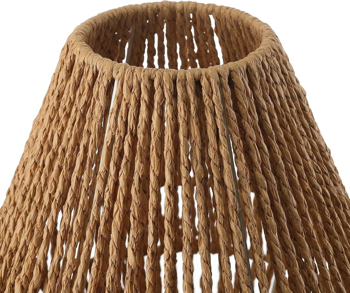 Boho Table Lamps for Bedroom & Living Room - Small Natural Woven Basket L...