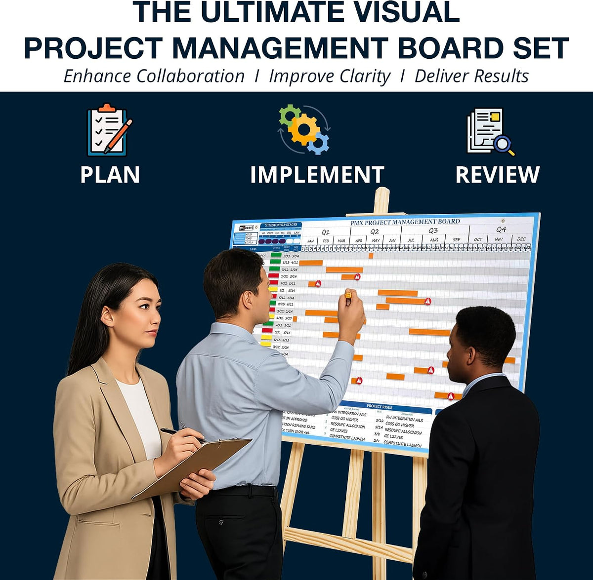 Gantt Chart Magnetic Whiteboard Kit, 40" x 24", 668 Pieces + Easel ...
