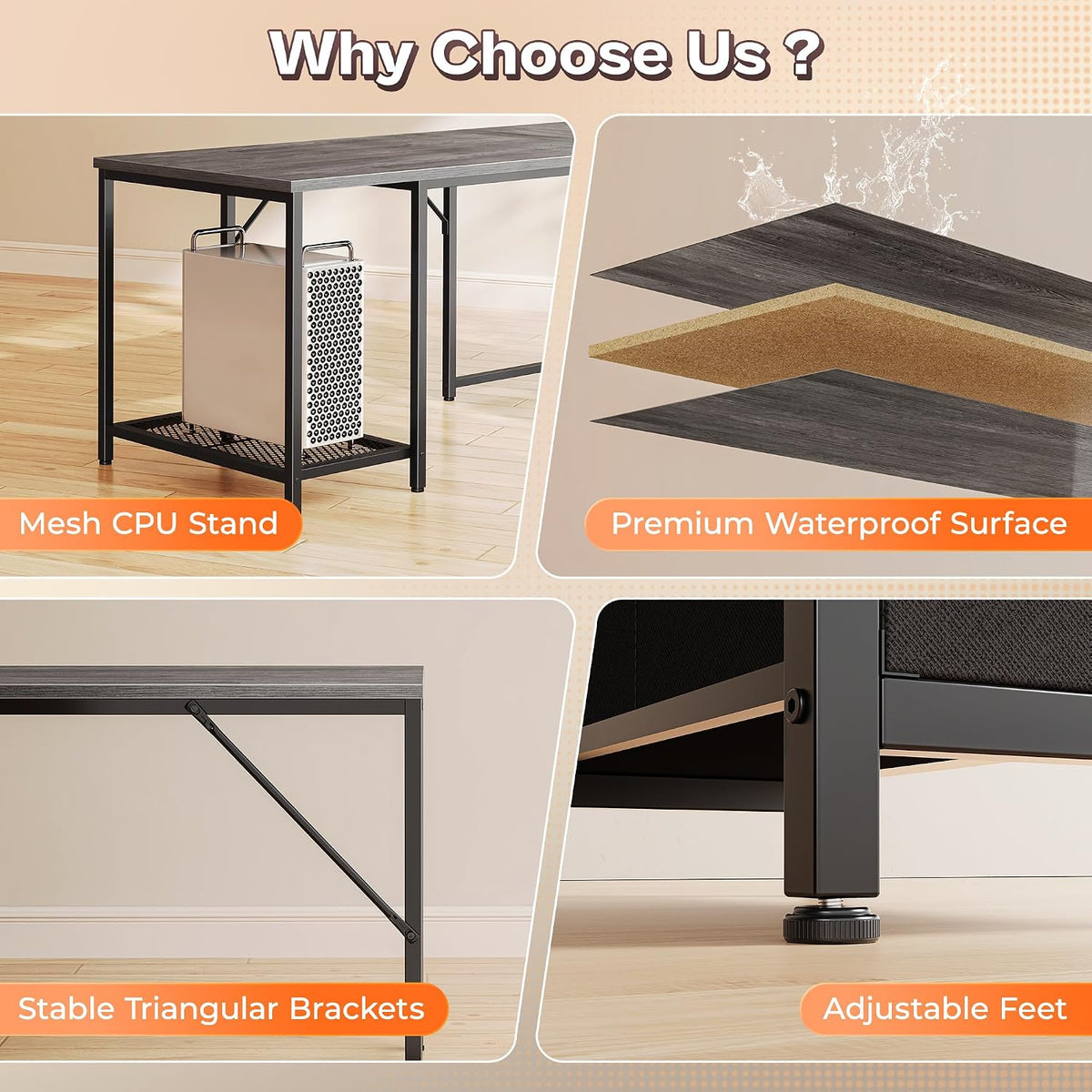 PRAISUN 66" L Shaped Gaming Desk with LED Lights & Power Outlets
