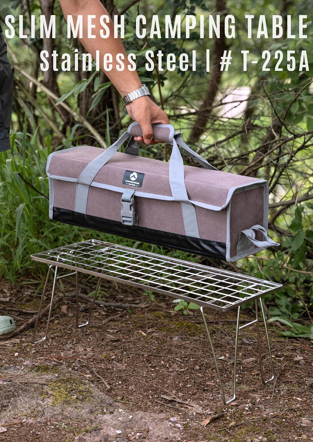 CAMPINGMOON Foldable Mesh Camping Rack Stackable Camp Storage Shelf Fire Pit ...