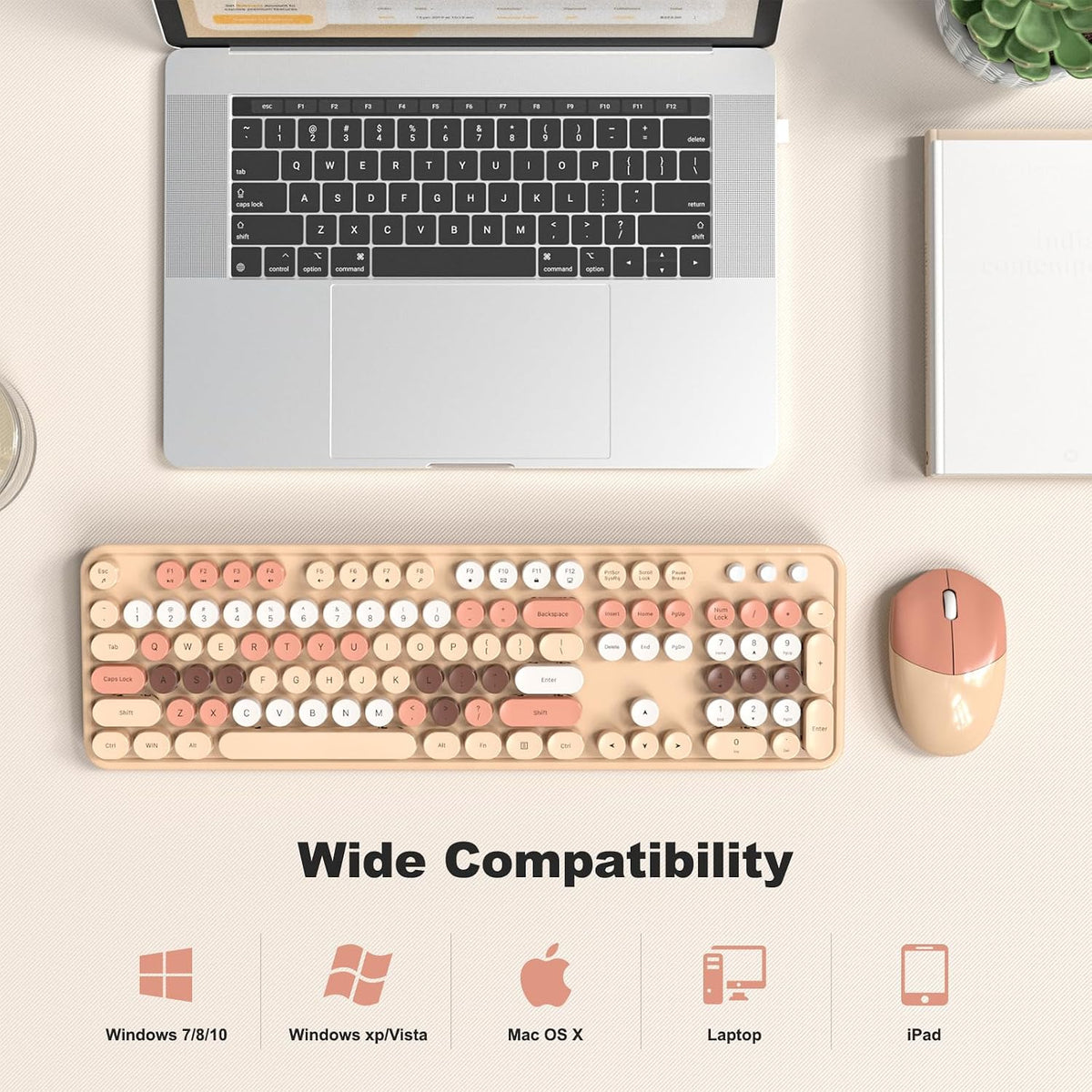 Wireless Keyboard and Mouse Combo, 2.4GHz Retro Full-Size Typewriter Keyboard...