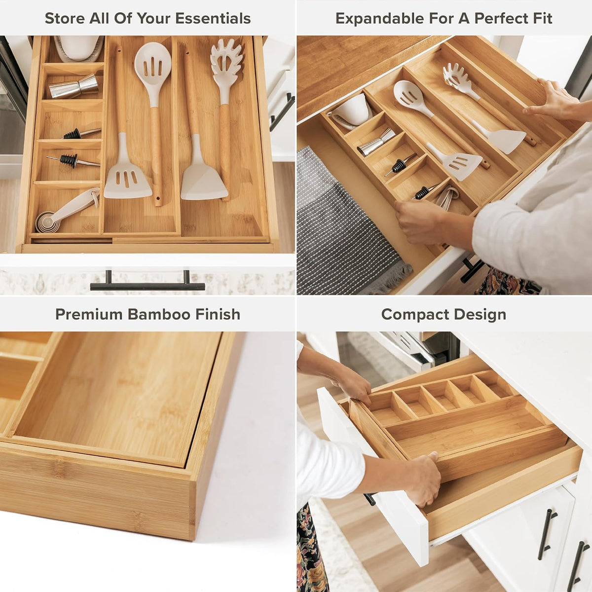 KitchenEdge Utensil & Junk Drawer Organizer, 10.5-19 in, Bamboo