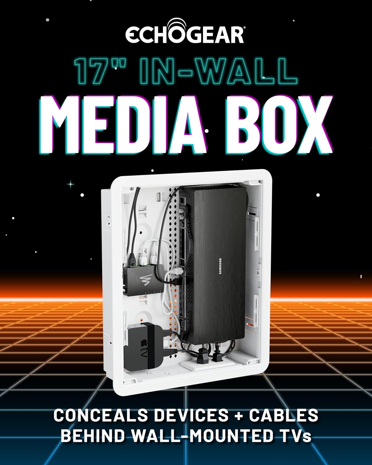 ECHOGEAR 17” in Wall TV Media Box – WiFi Friendly Cable Management Kit