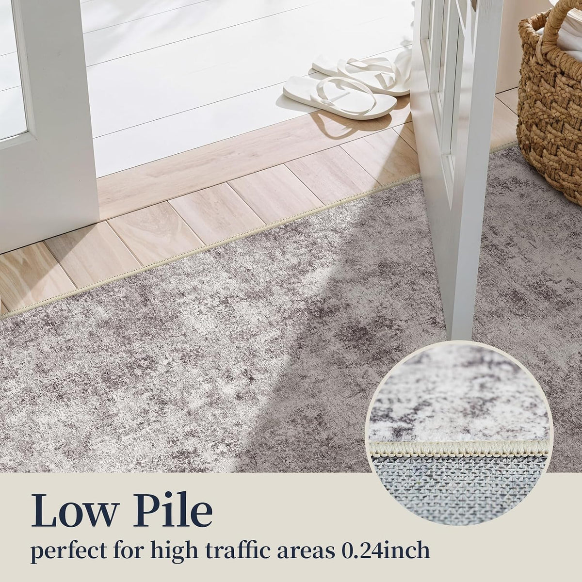 4x5 Washable Area Rug: Wide Abstract Neutral Entryway Carpet GrayCream