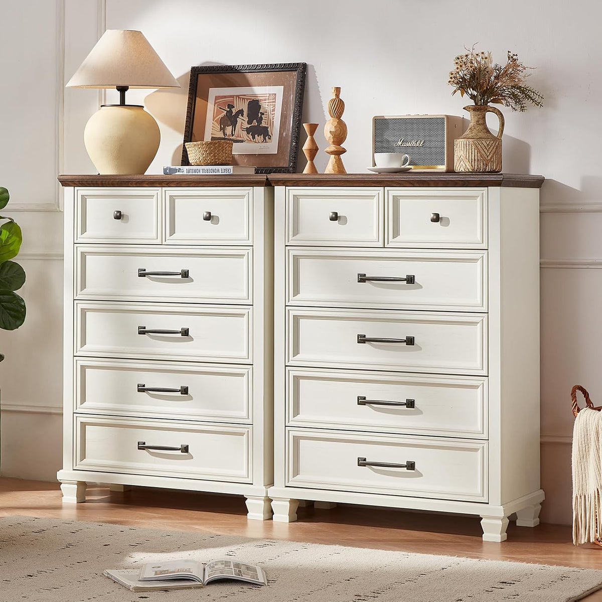 SAVOR LIFE Farmhouse 6 Drawer Dresser for Bedroom, 45 Inch Tall Vintage Wood ...