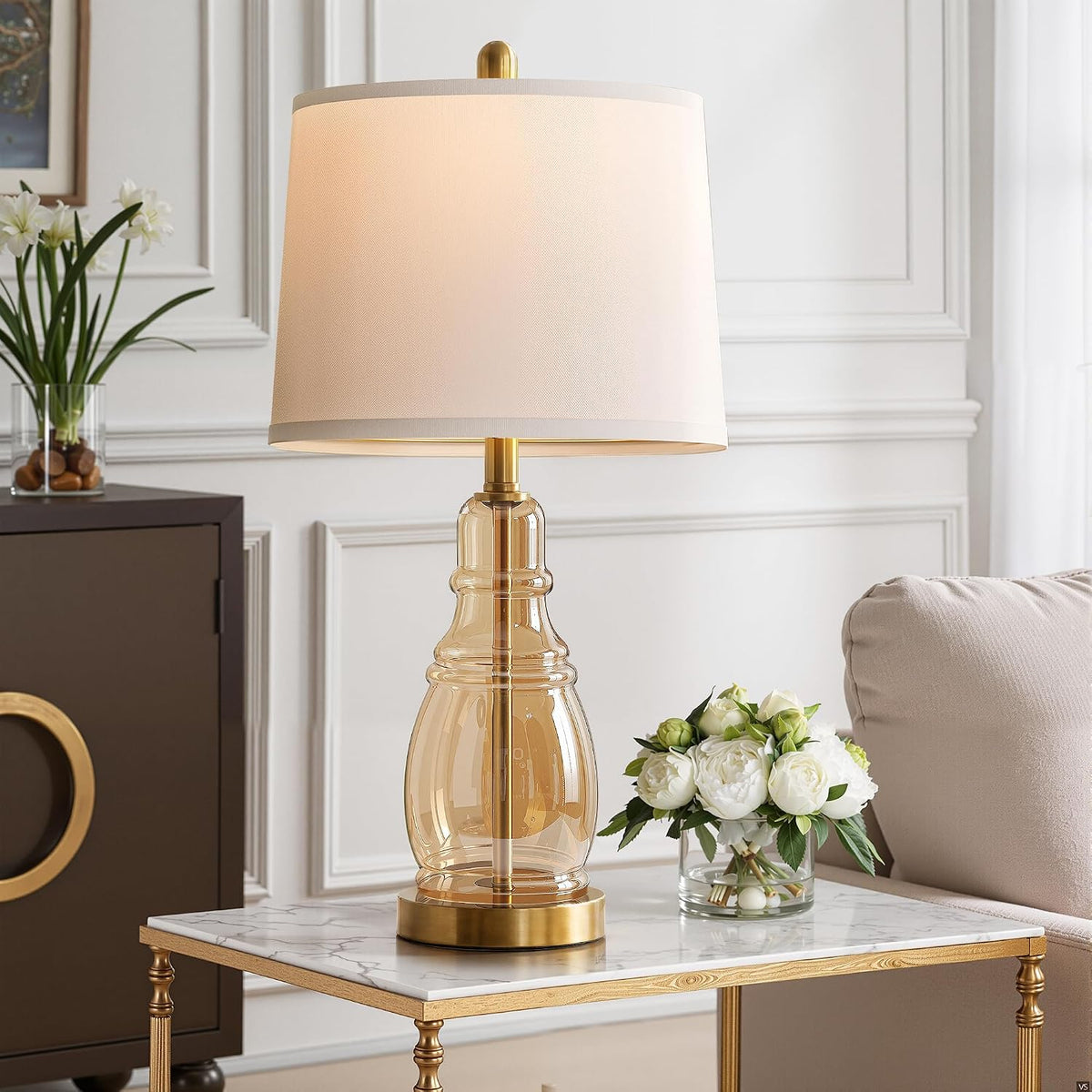 ROTTOGOON Glass Table Lamp Set of 2, Modern Table Lamps for Living Room Bedro...