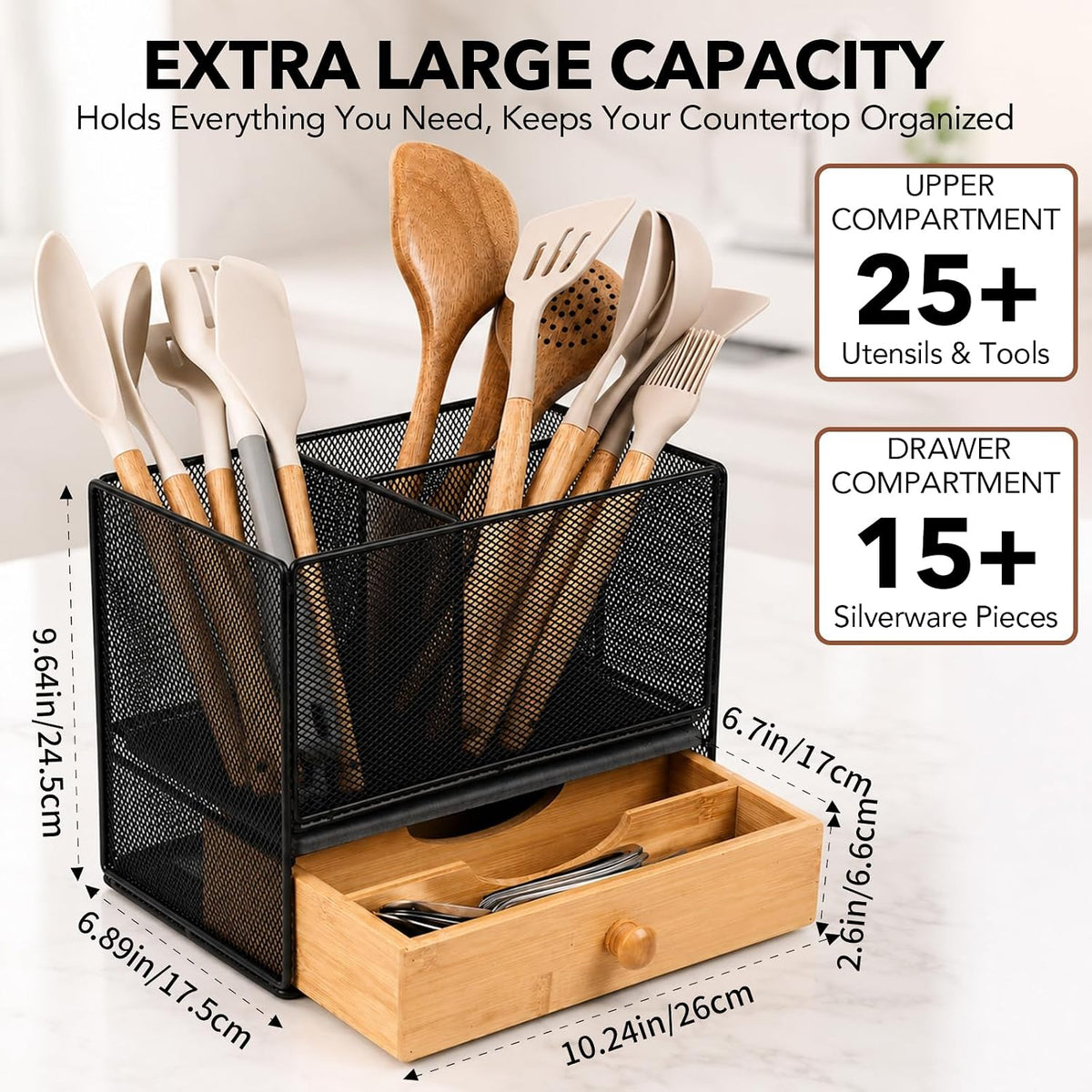 Kitchen Utensil Holder Countertop,Extra Large Utensil Organizer with Drawer