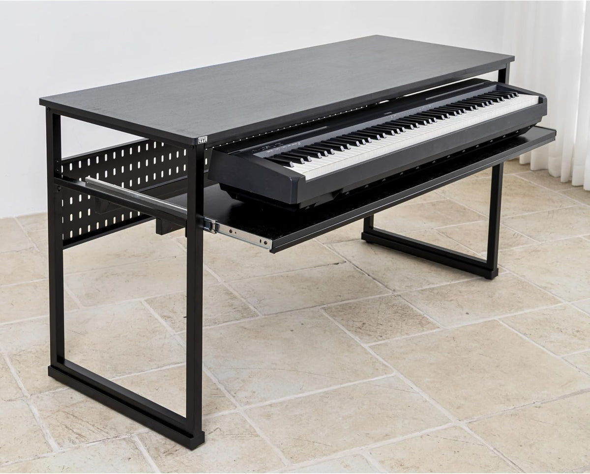 Music Studio Desk with Keyboard Tray and Height Adjustment Bracket, for Full ...