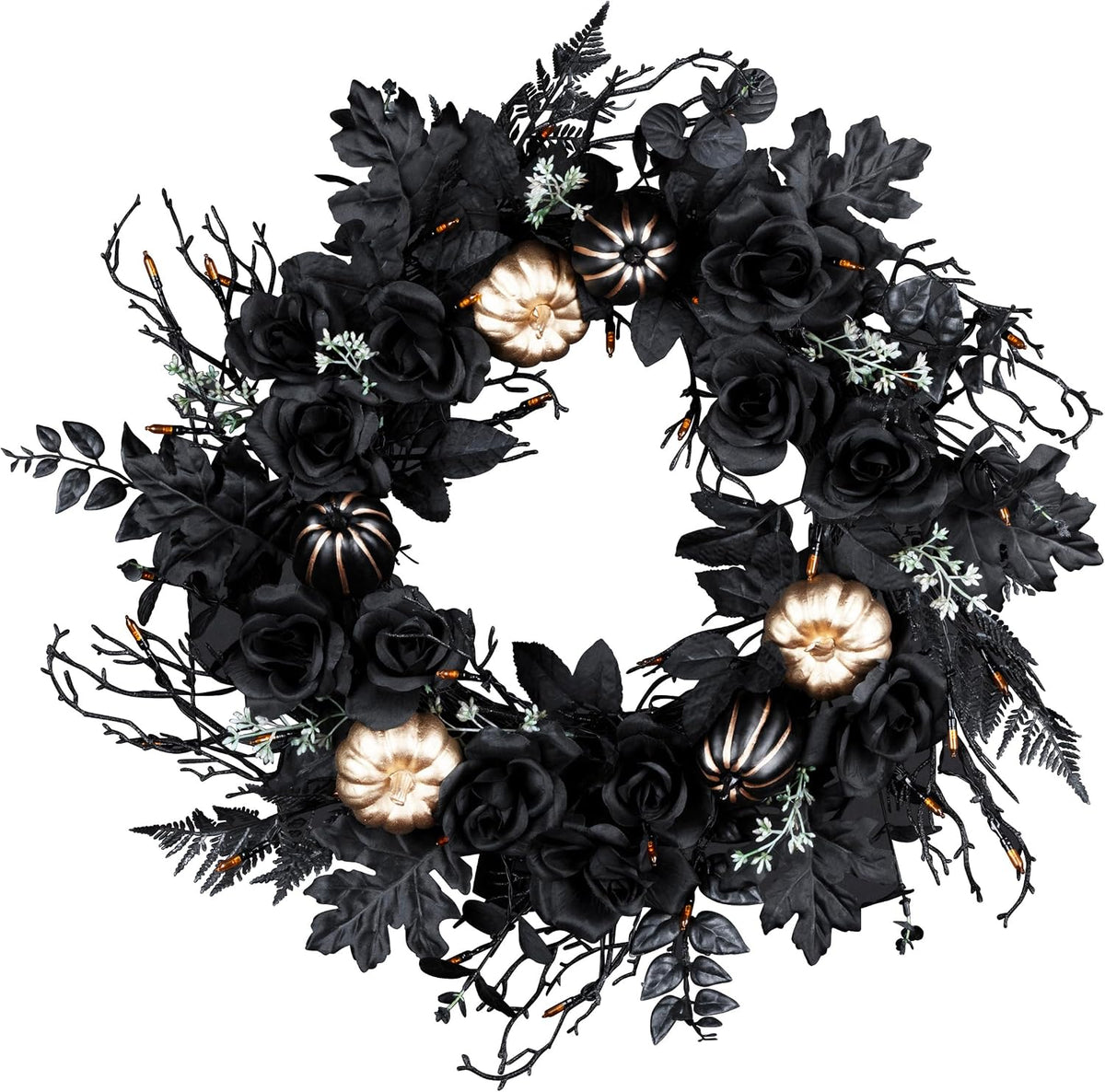 National Tree Company, 24inch Artificial Chic Eek Black and Gold Halloween Wr...