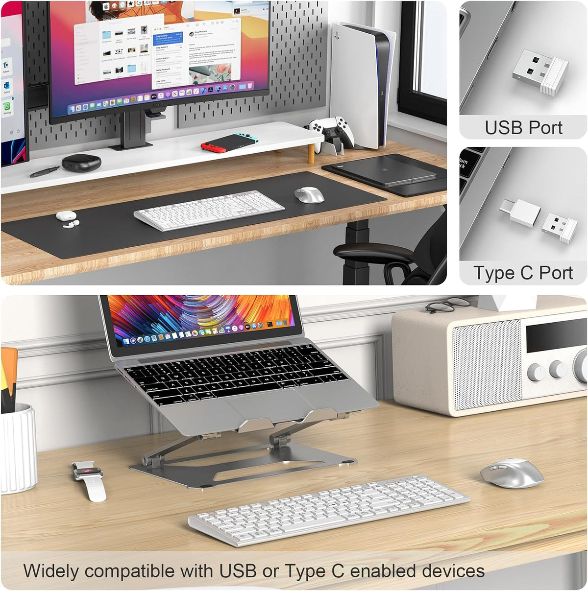 FENIFOX Rechargeable Wireless Keyboard and Mouse, with Number Pad Silver
